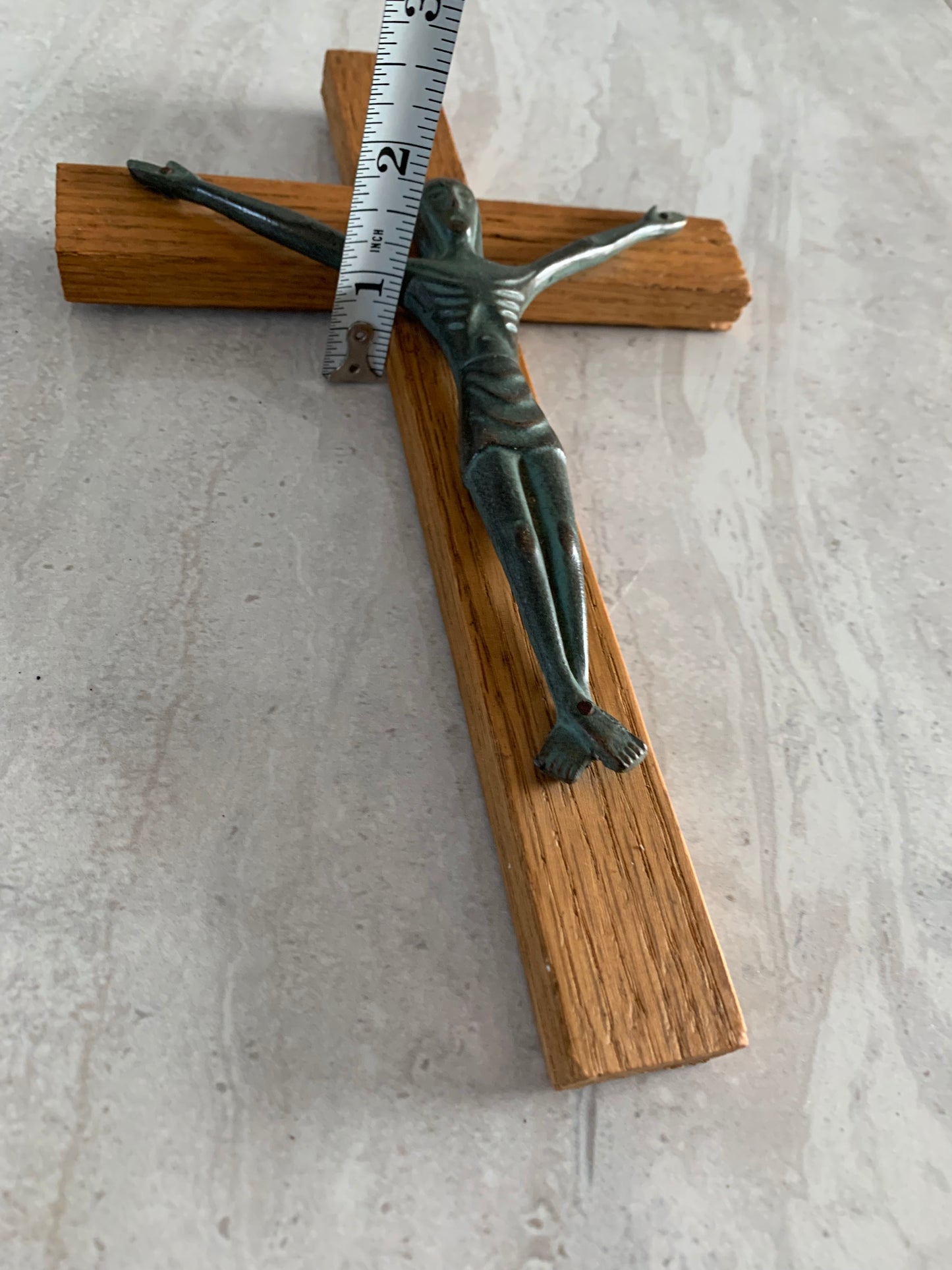 Vintage Modernist French Style Bronze & Wood Crucifix