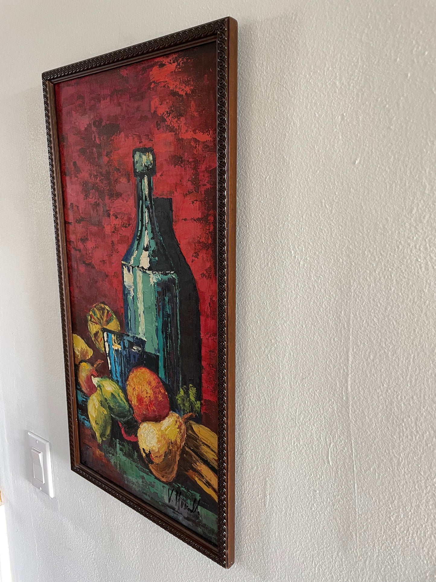 Mid 20th Century Original Oil Painting Still Life by Vittoria Muscariello Italy, Framed