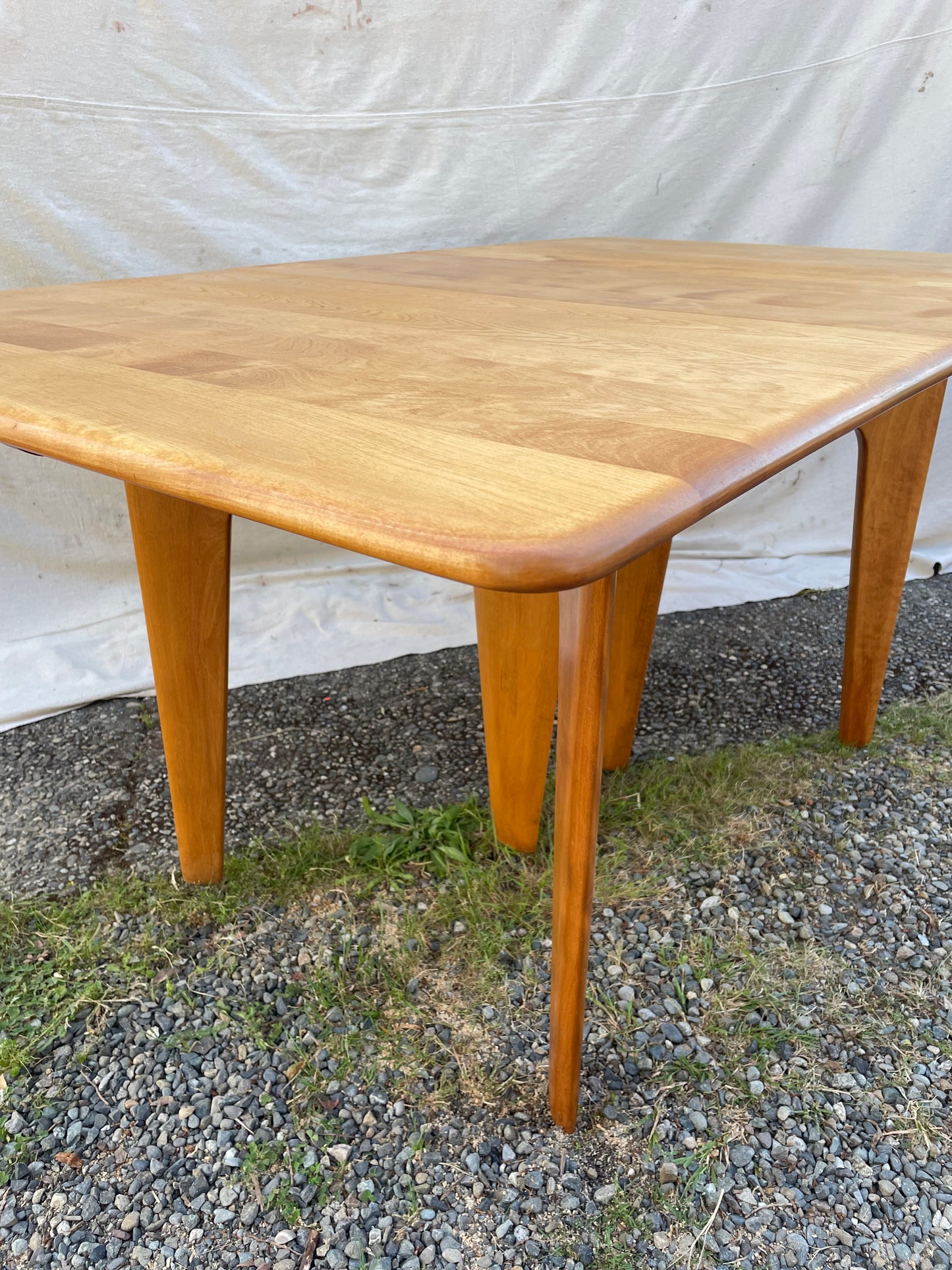 Mid 20th Century Attributed Heywood-Wakefield M166 Drop Leaf Dining Table — Mid-Century Modern Solid Maple, Sculpted Legs