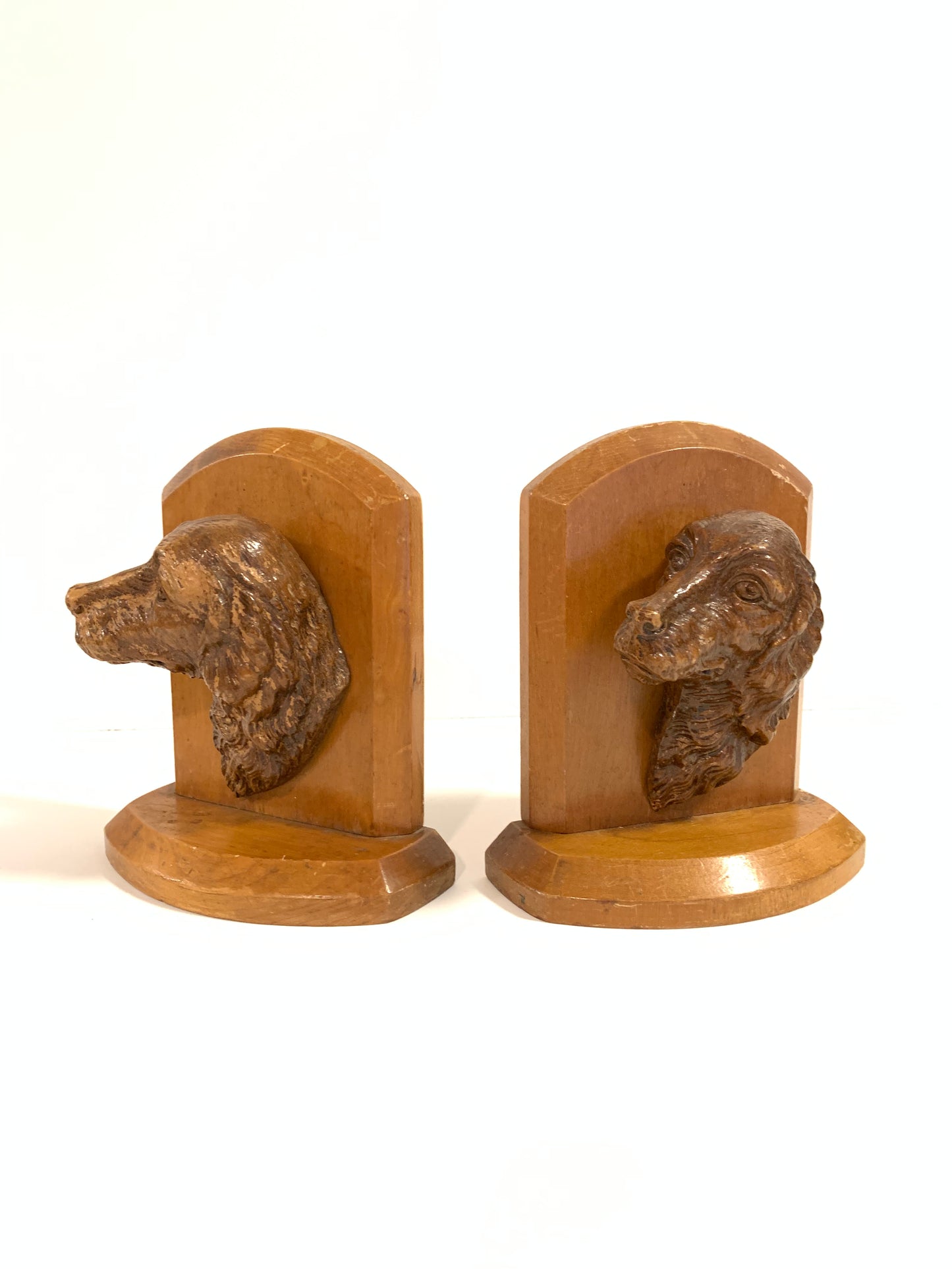 Vintage Mid 20th Century Wood Hunting Dog Bookends- a Pair