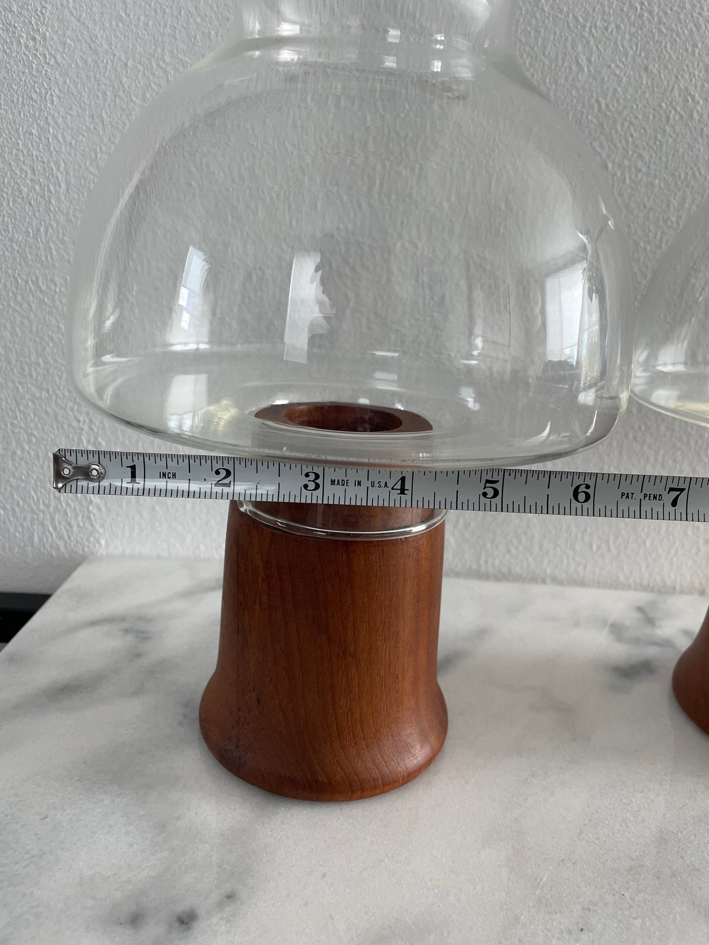 Mid 20th Century Danish Modern Teak Hurricane Lamps With Glass Shade - a Pair