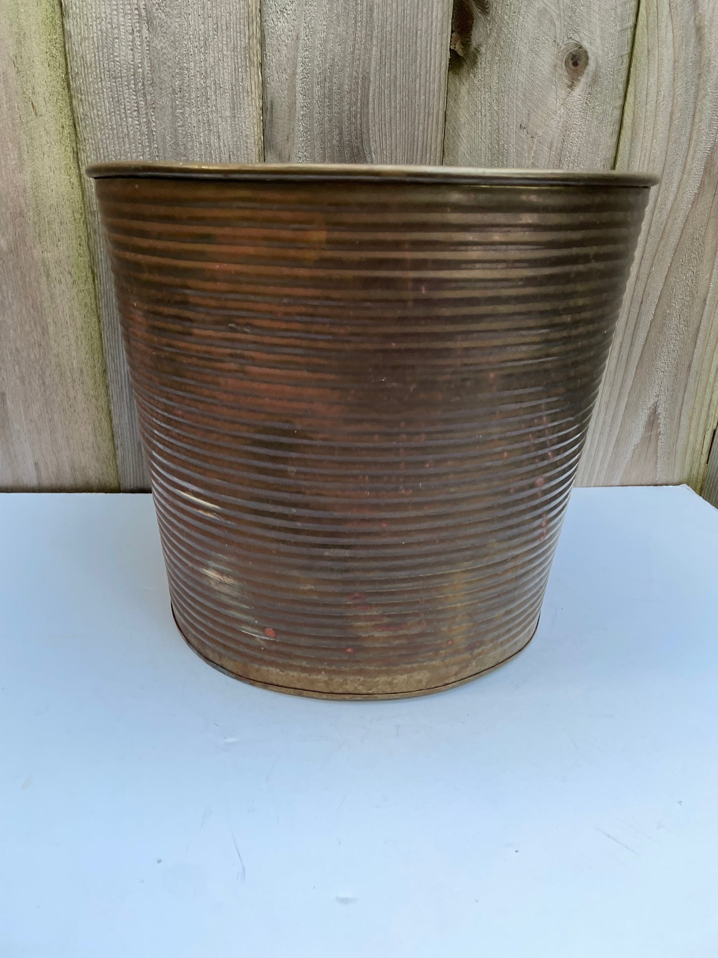 Mid 20th Century Patinated Ribbed Brass Wastebasket