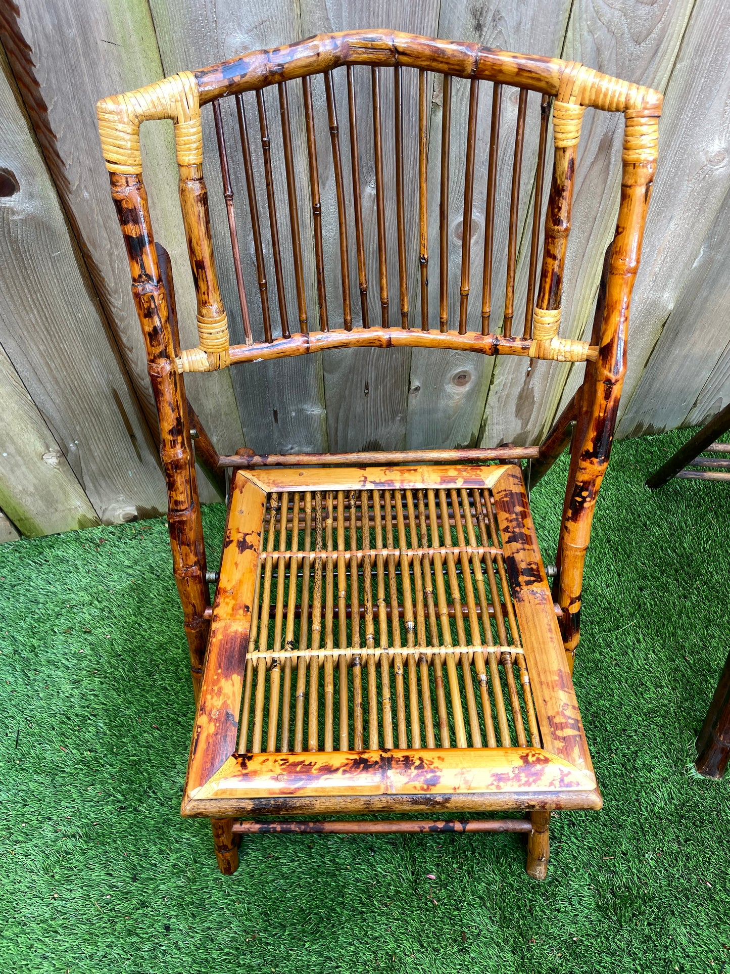 Mid 20th Century Vintage Tortoiseshell Bamboo Folding Chairs - Set of 4