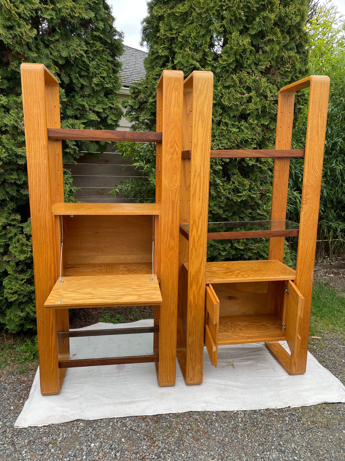 1970s Lou Hodges for California Design Group Oak & Walnut Modular Wall Unit Shelving or Room Divider