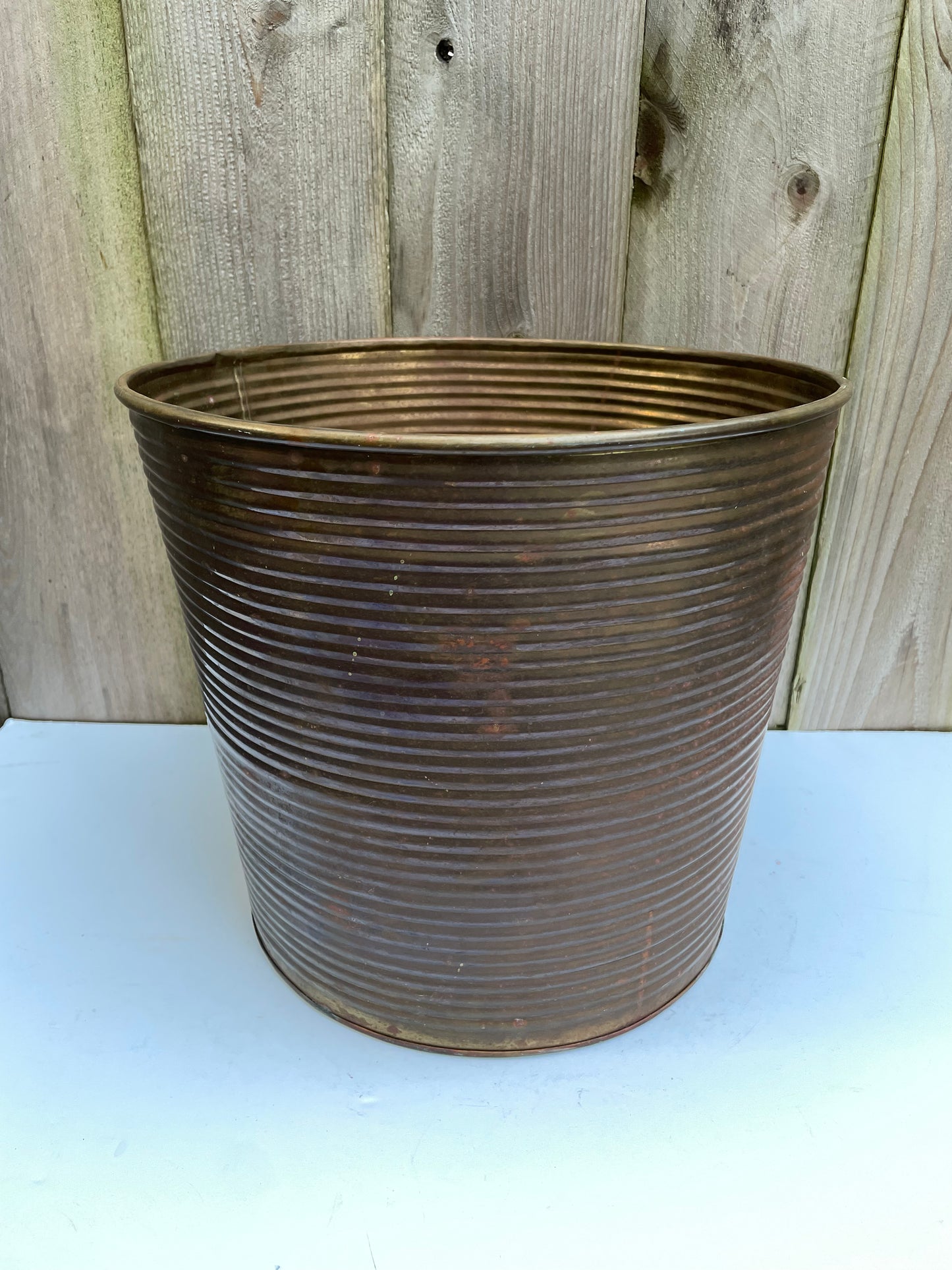 Mid 20th Century Patinated Ribbed Brass Wastebasket