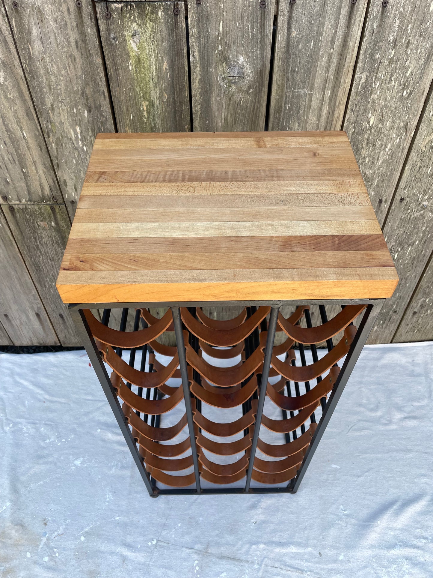 Large Mid 20th Century Arthur Umanoff Iron and Leather Wine Rack for Shaver Howard
