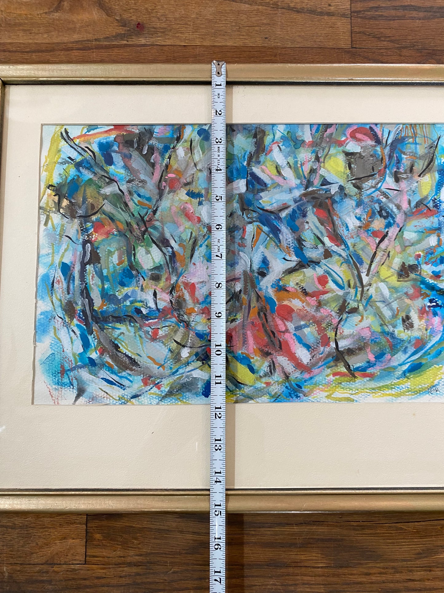 Original Framed Abstract Expressionist Watercolor on Paper by Francisco Peña