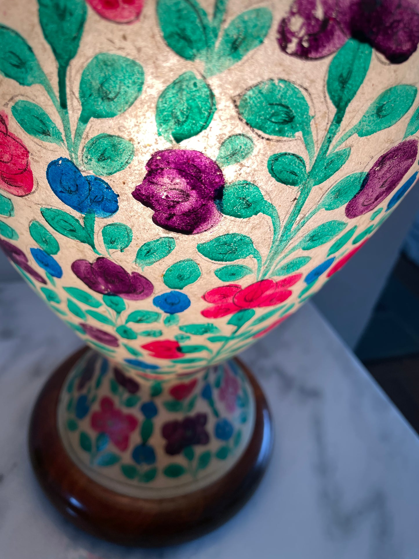 Vintage Hand Painted Camel Skin Lamp From Pakistan