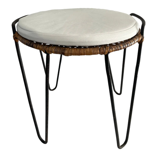 1950s Mid-Century Modern Iron Hairpin Cane Side Table Attributed to Tony Paul