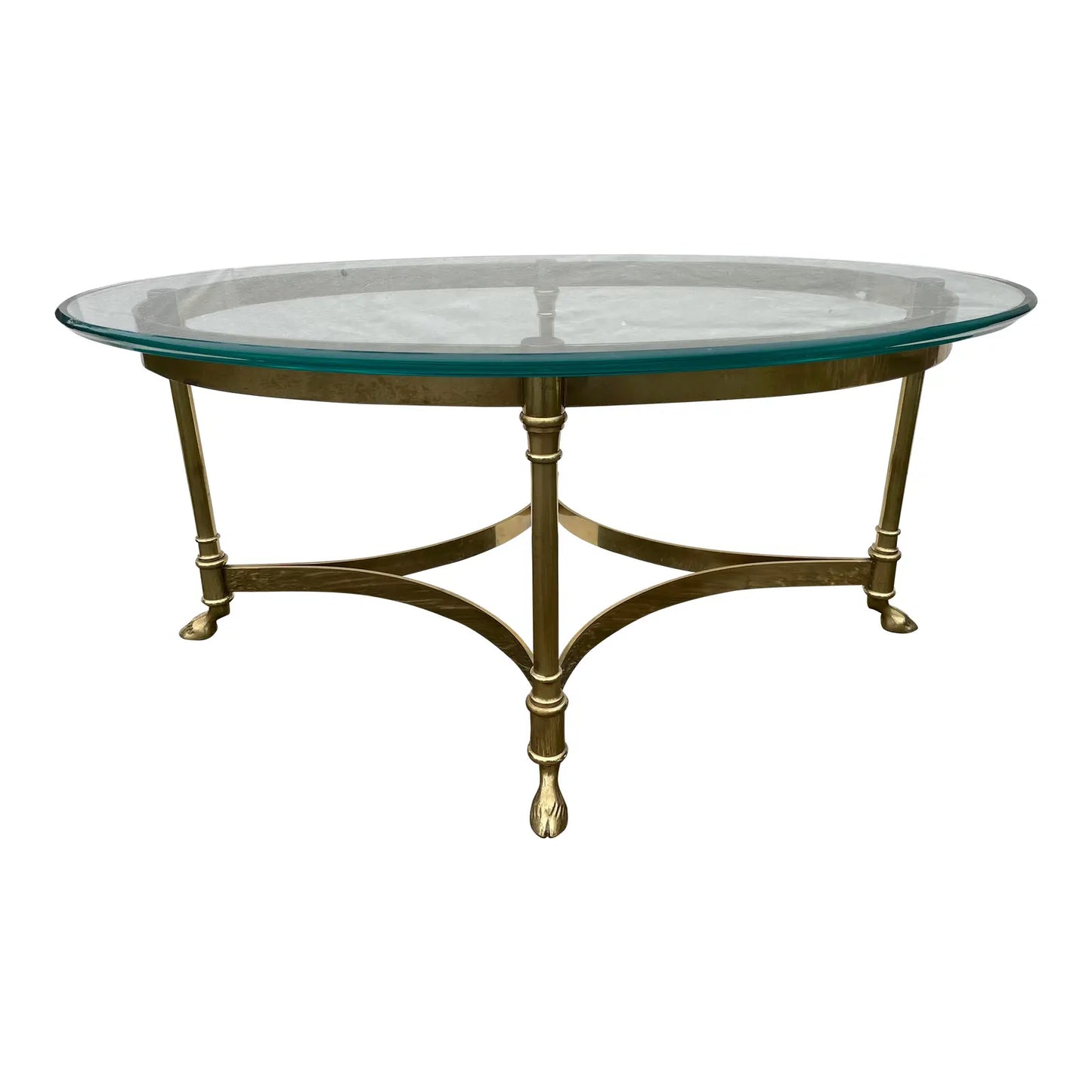 1960s Labarge Hollywood Regency Italy Brass Glass Hoof Feet Coffee Table