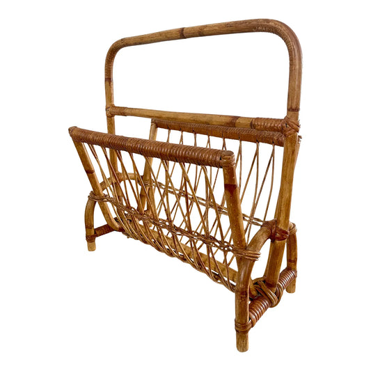 1970s Vintage Franco Albini Style Rattan Bamboo Magazine Rack