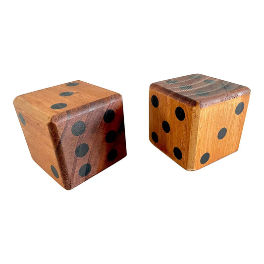 1970s Vintage Wood Carved Oversized Dice - Set of 2