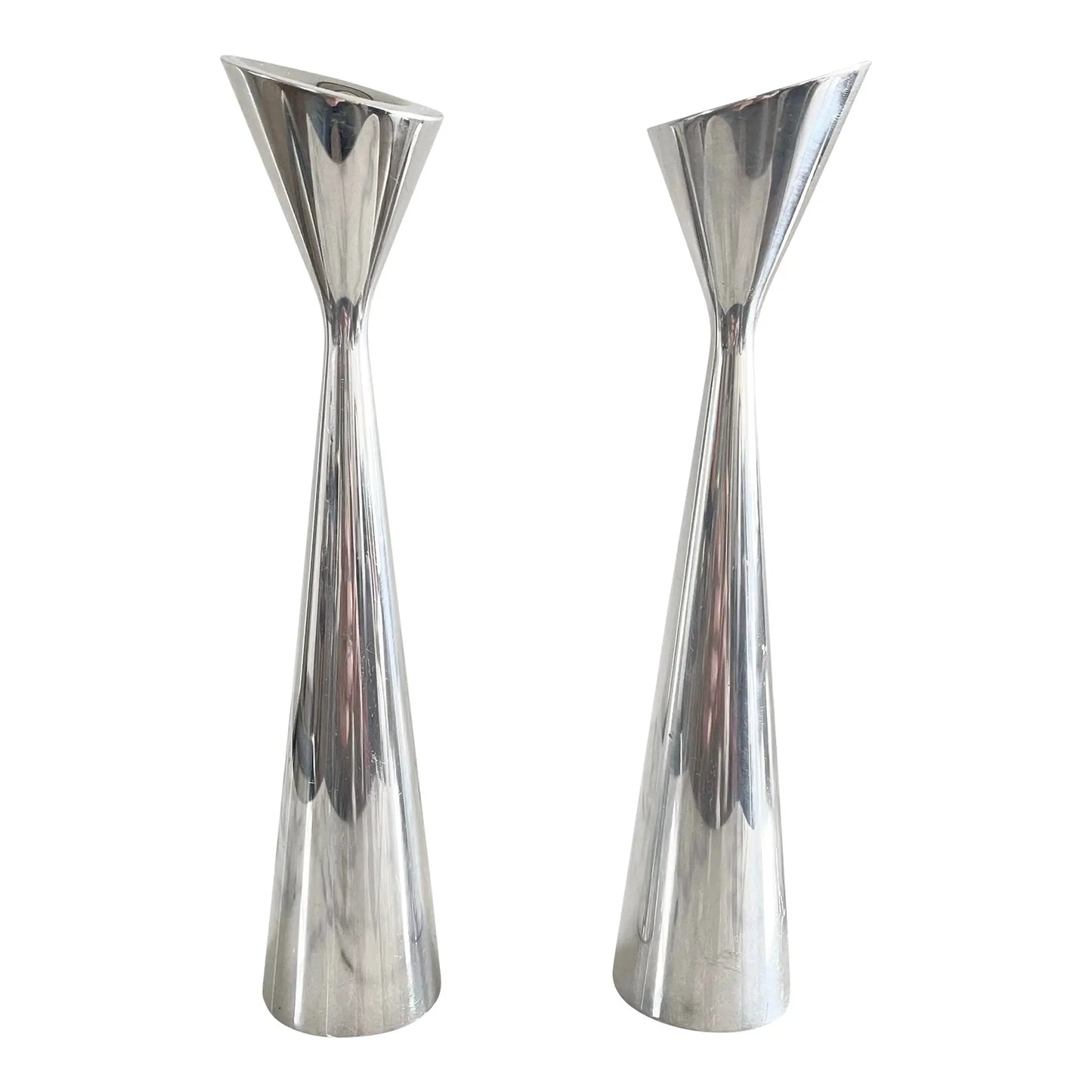 1994 Post Modern Karim Rashid Nambe Studio Silver 8” Candlesticks 6045