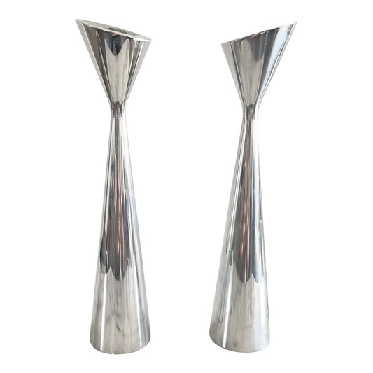 1994 Post Modern Karim Rashid Nambe Studio Silver 8” Candlesticks 6045