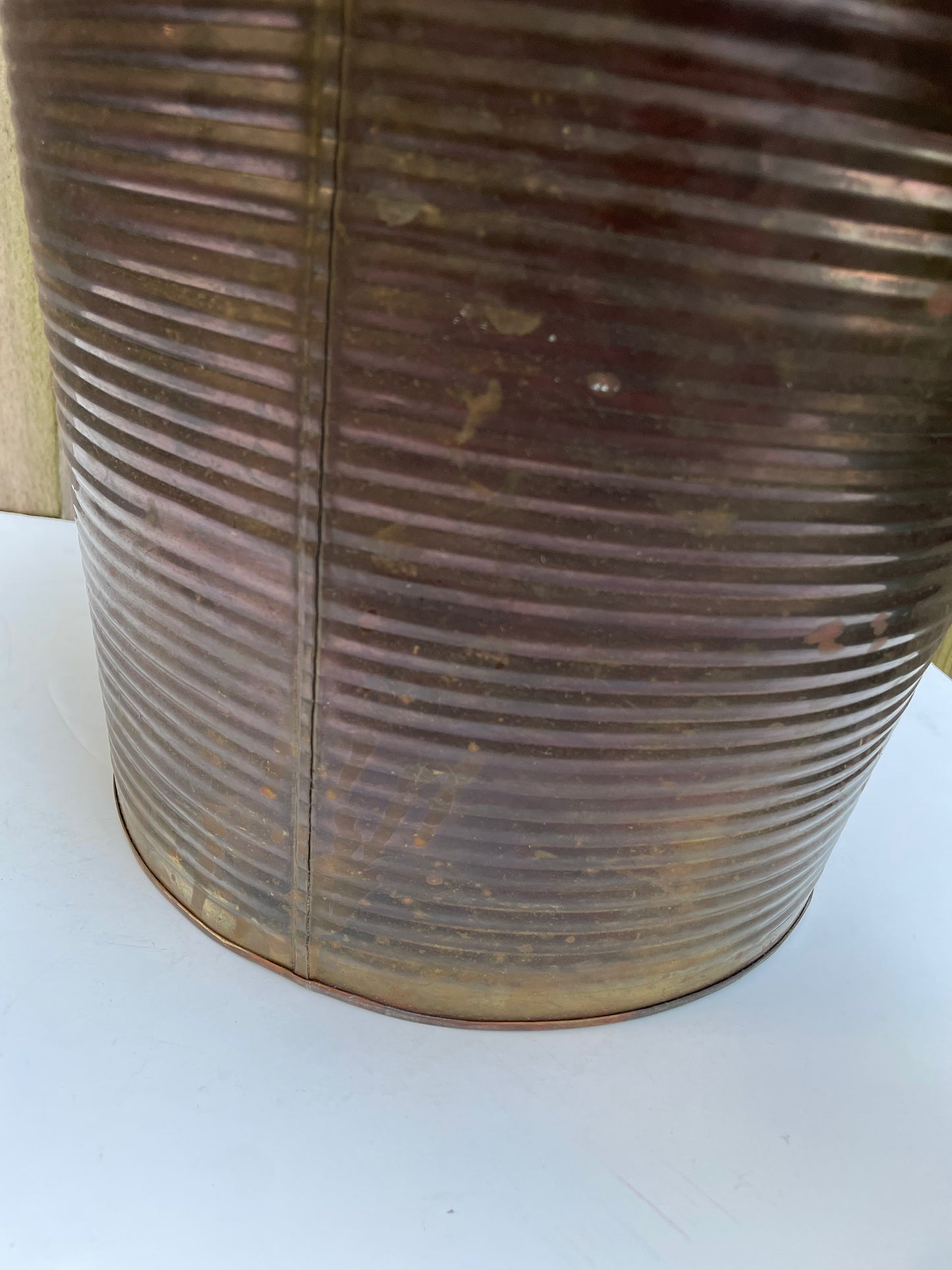 Mid 20th Century Patinated Ribbed Brass Wastebasket