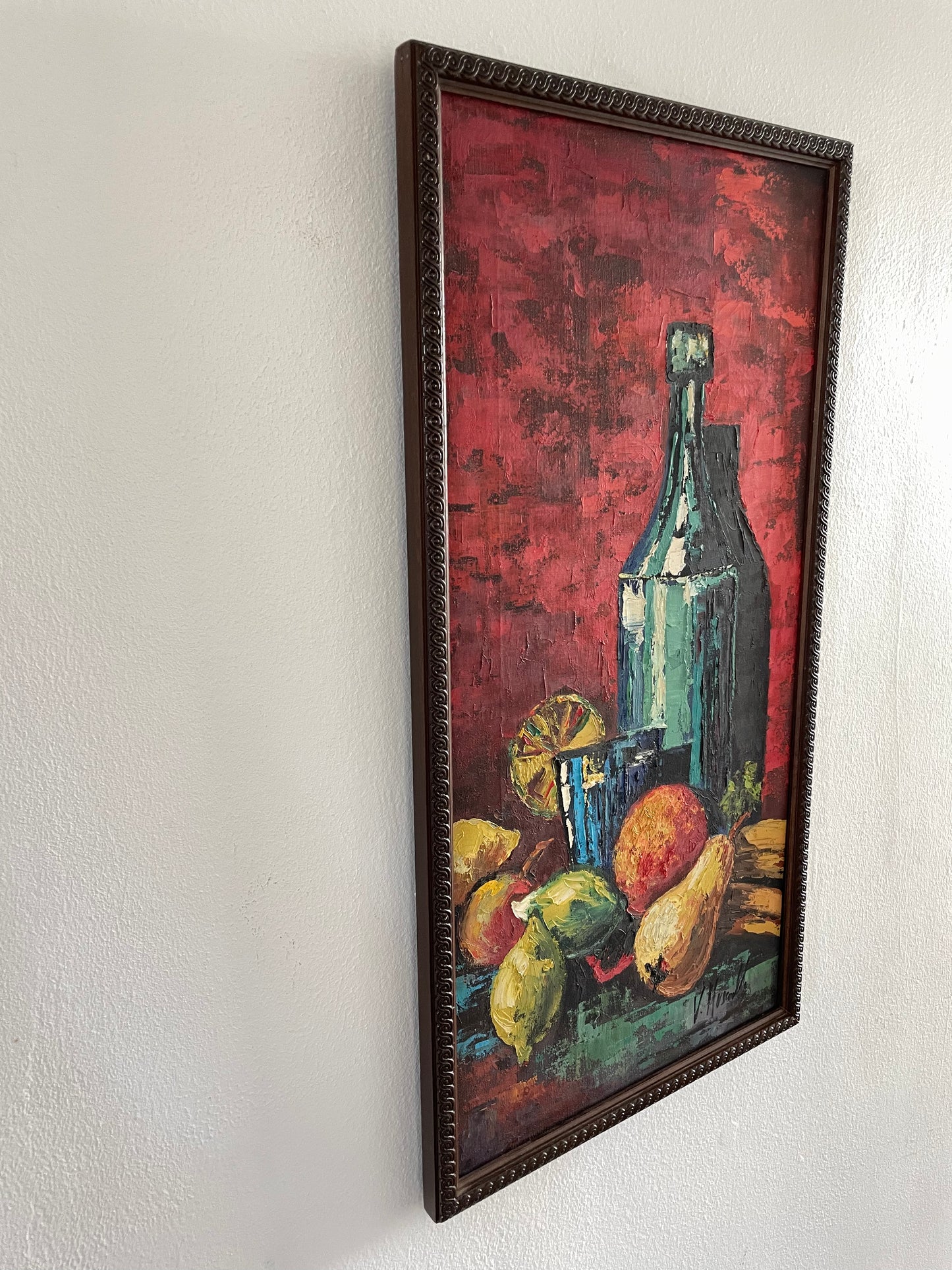 Mid 20th Century Original Oil Painting Still Life by Vittoria Muscariello Italy, Framed