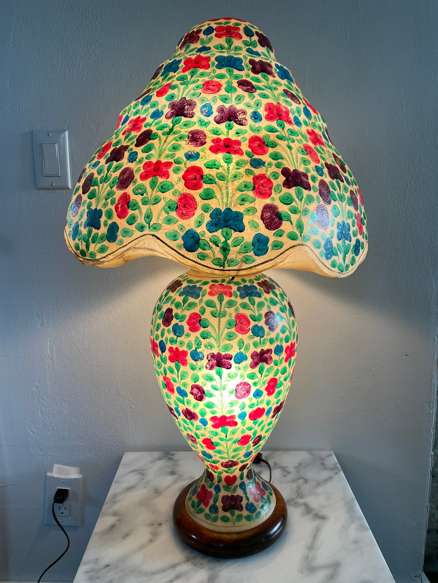 Vintage Hand Painted Camel Skin Lamp From Pakistan