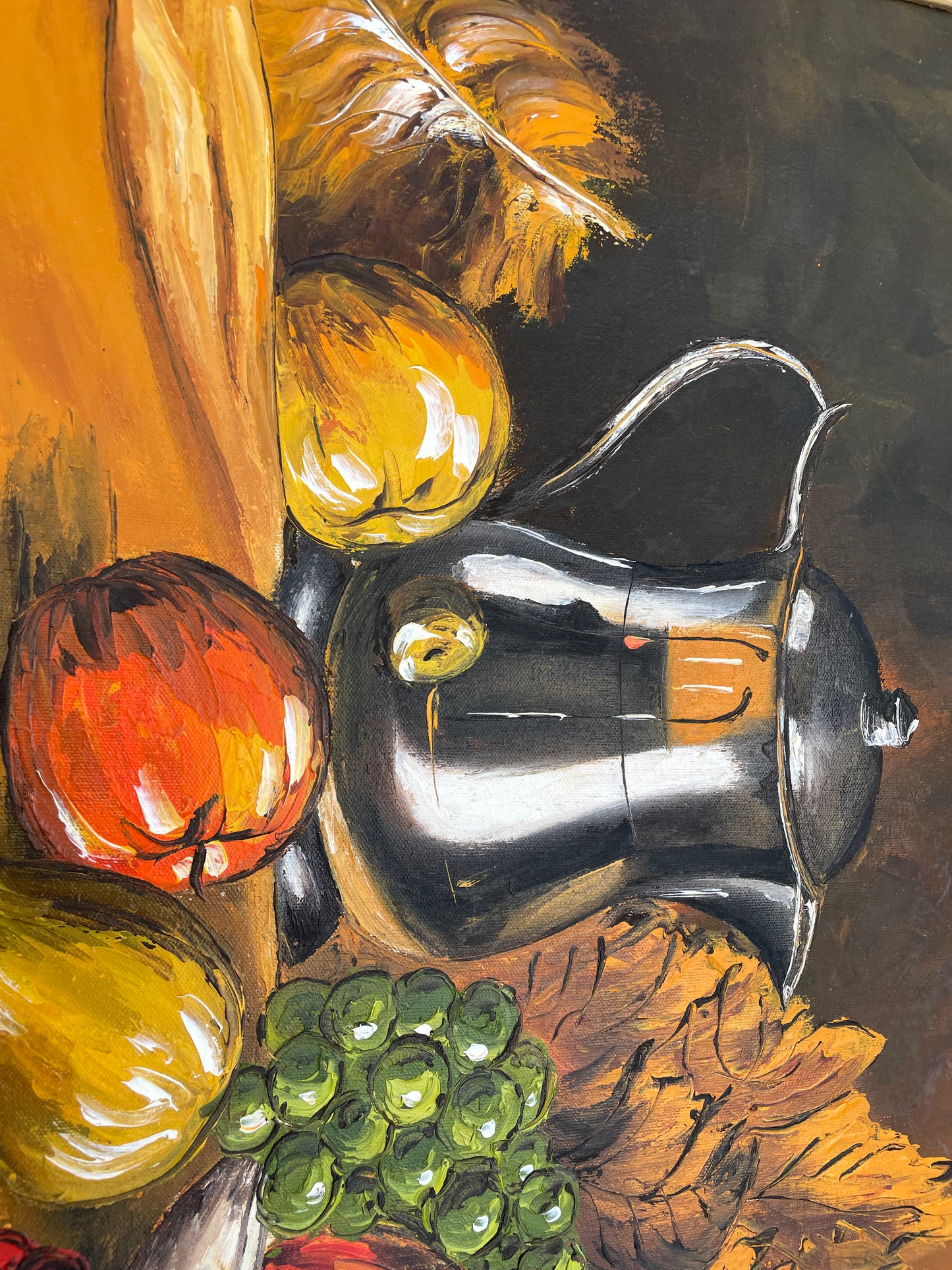 Vintage Large Framed Scale Tablescape Still Life Oil on Canvas