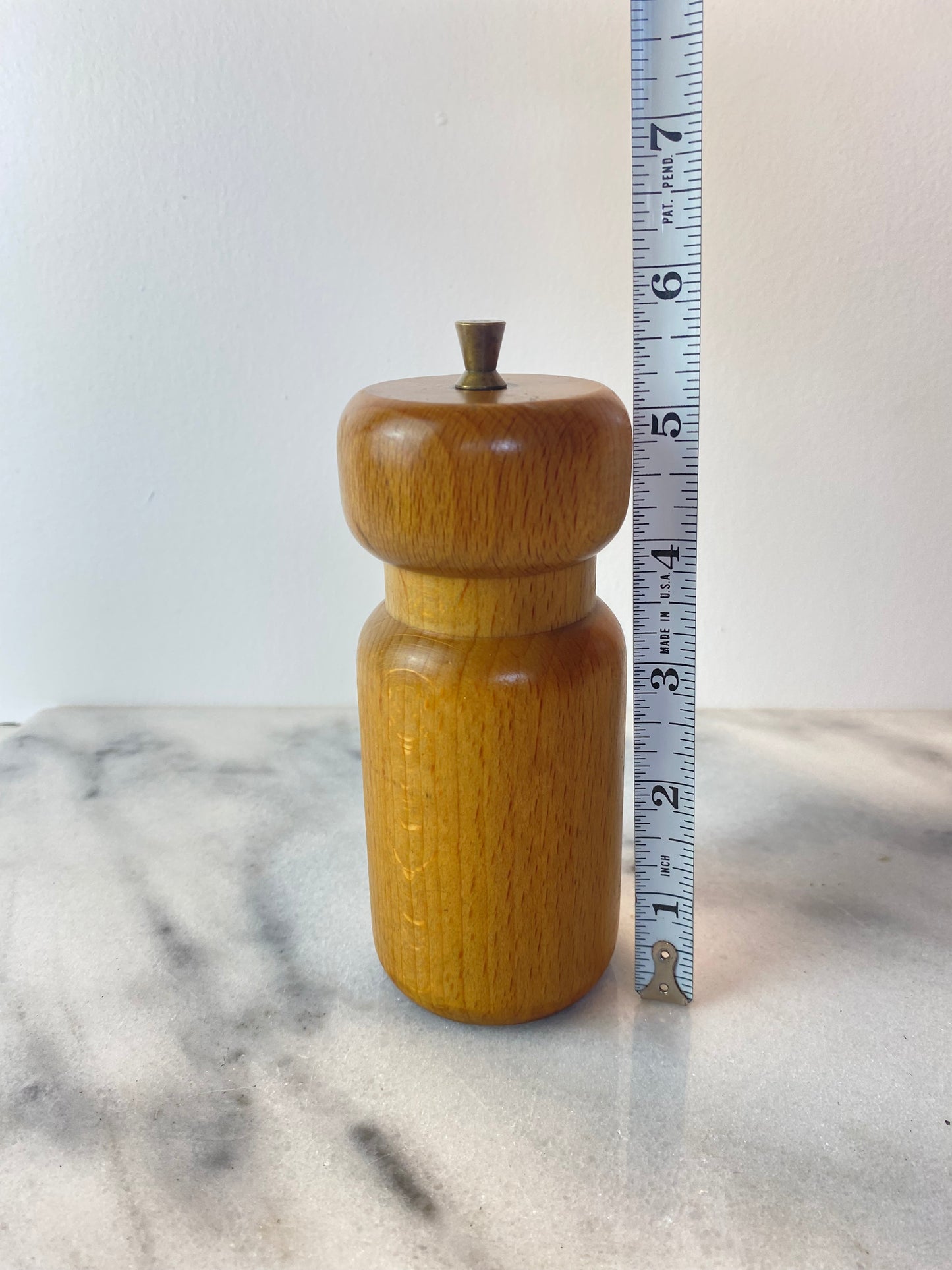 Vintage Danish Modern White Oak Salt or Pepper Grinder With Brass Hardware — Scandinavian European Kitchenware