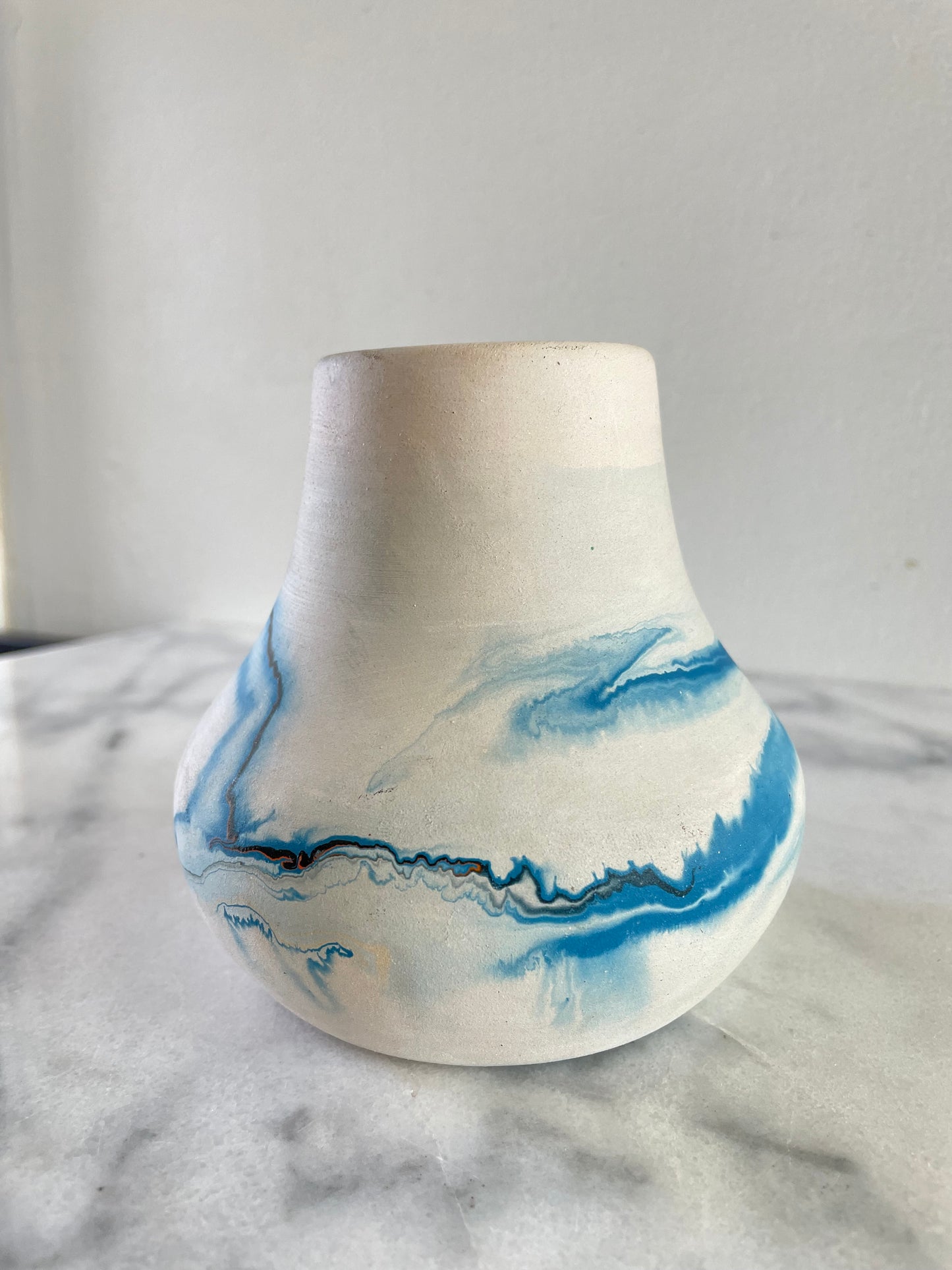 Vintage Nemadji Blue Swirl Ceramic Pot