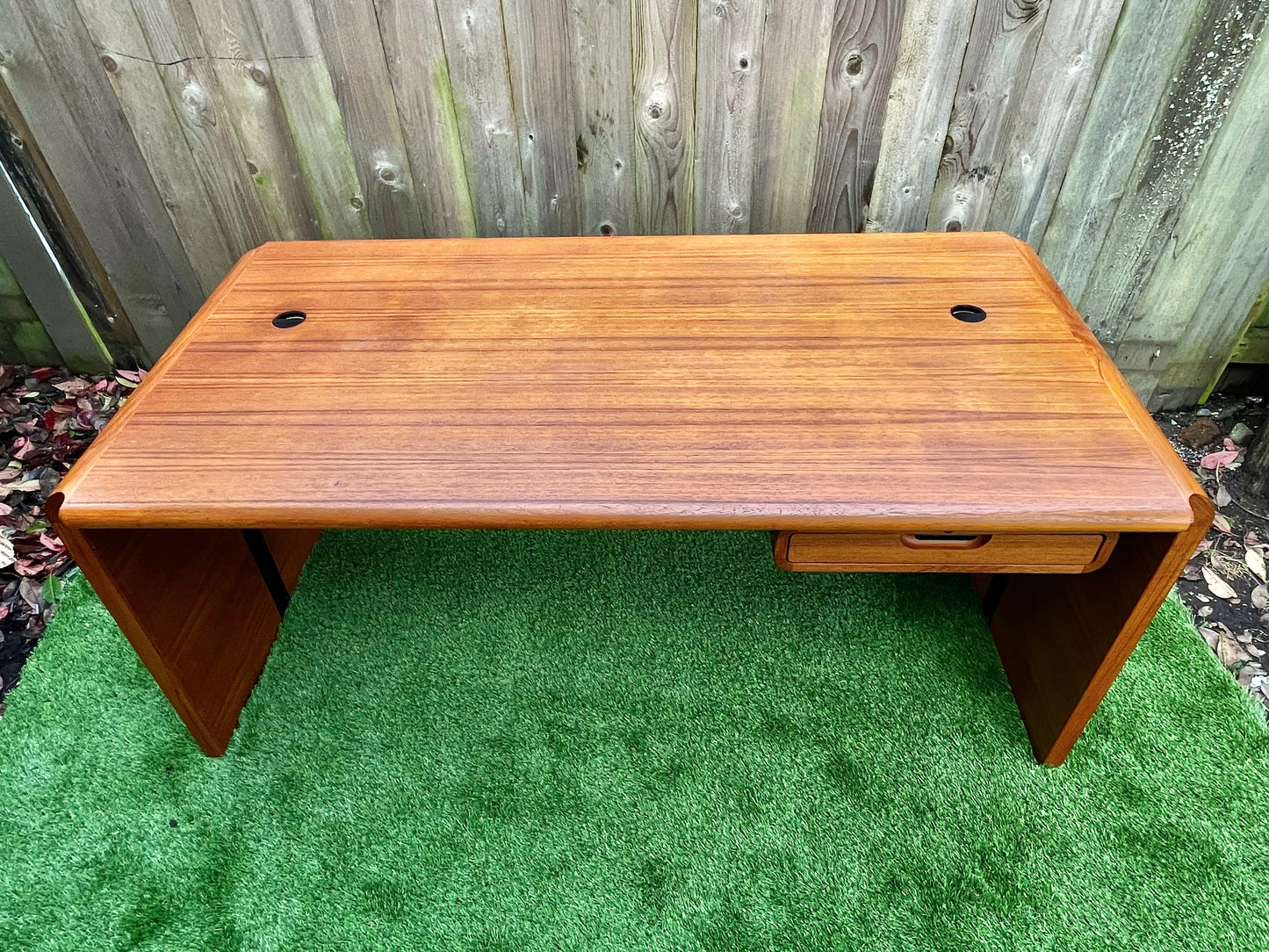 Vintage Custom Teak Waterfall Executive Desk With Floating Drawer