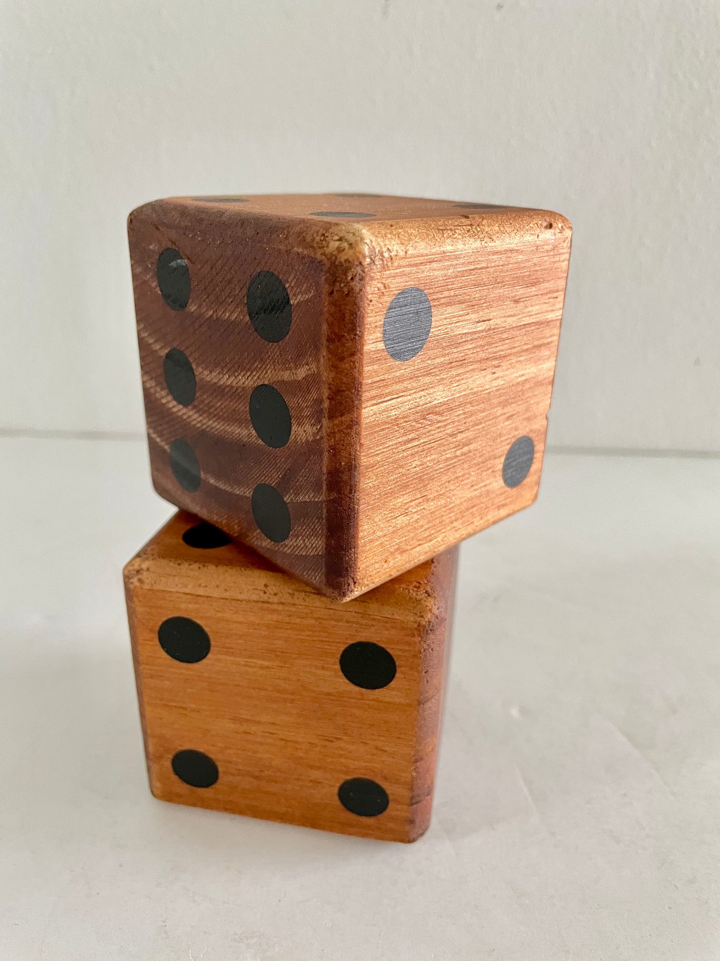 1970s Vintage Wood Carved Oversized Dice - Set of 2