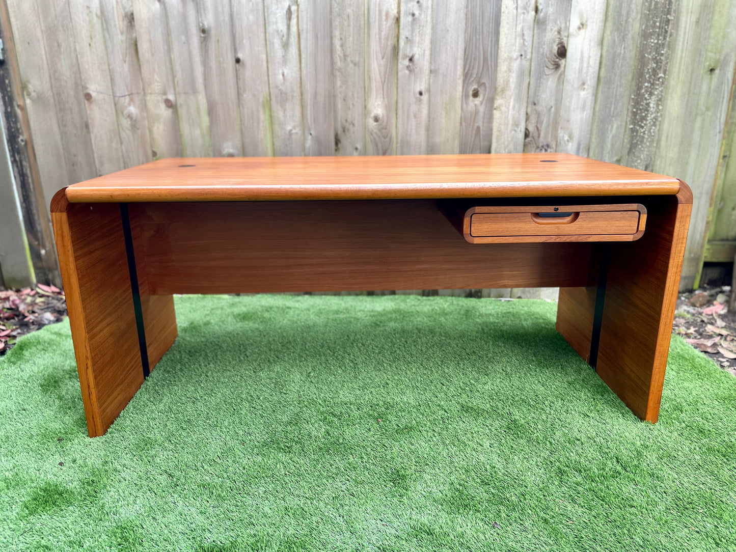 Vintage Custom Teak Waterfall Executive Desk With Floating Drawer