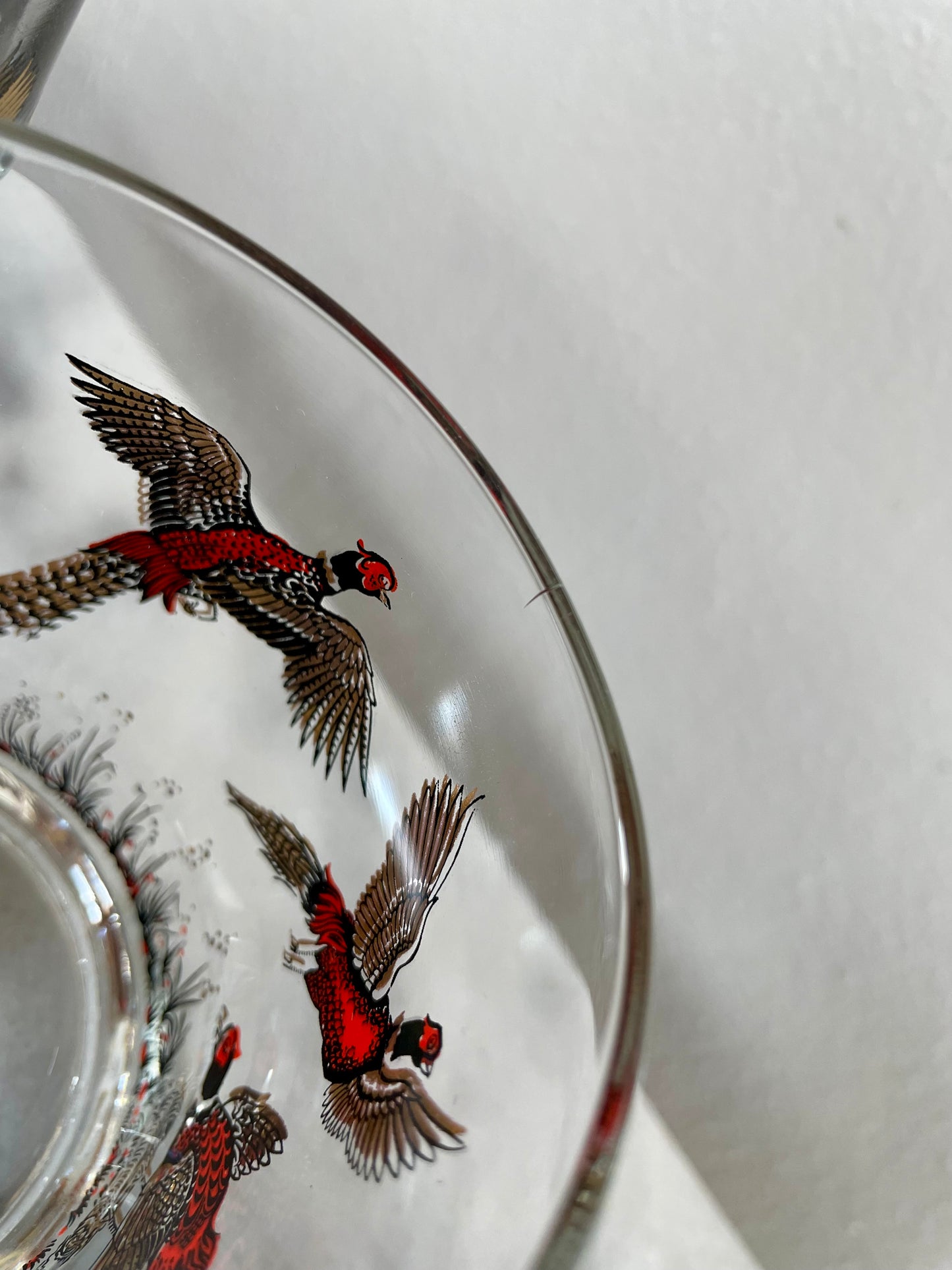 Mid-Century Modern Gold Pheasant Hunting Glasses - Set of 6