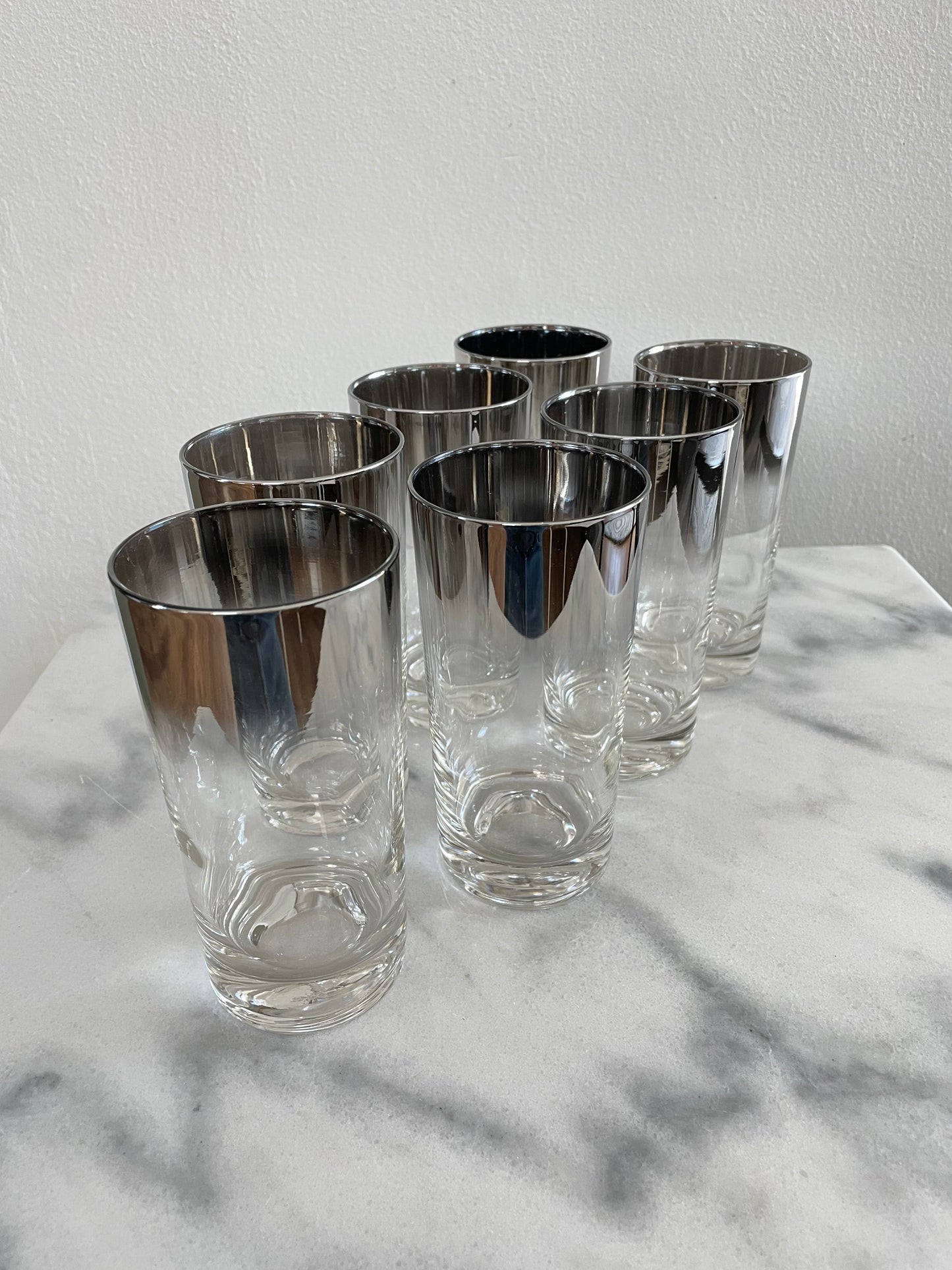 Mid-Century Dorothy Thorpe Silver Fade Ombré Highball Glasses - Set of 7