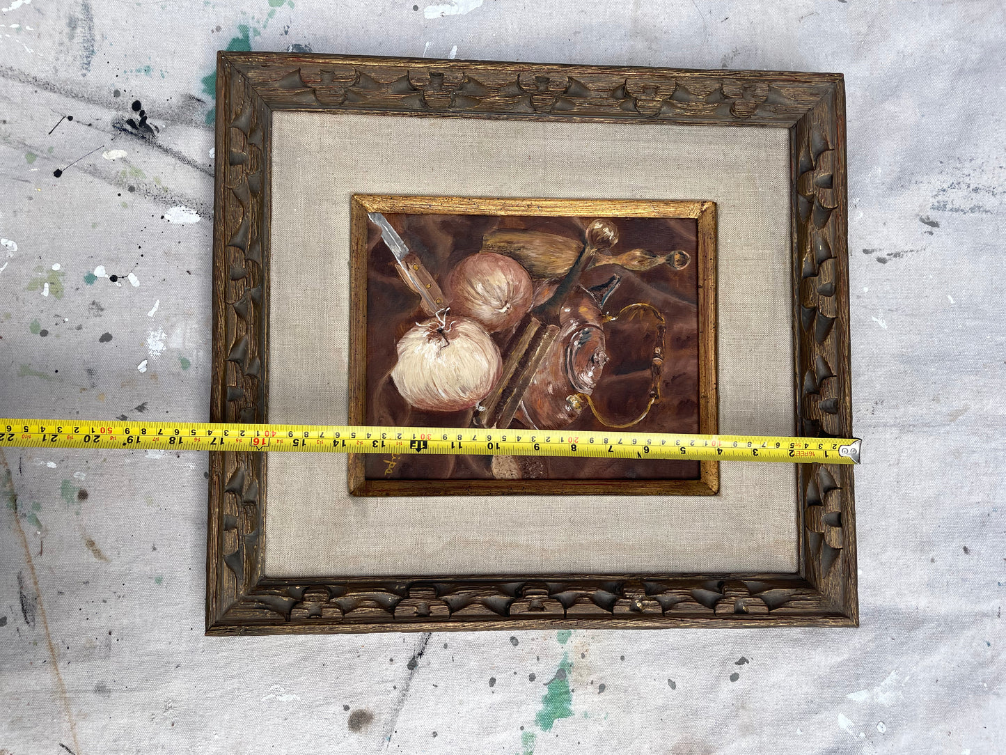 Vintage Rustic Kitchen Still Life Oil on Canvas Board Framed