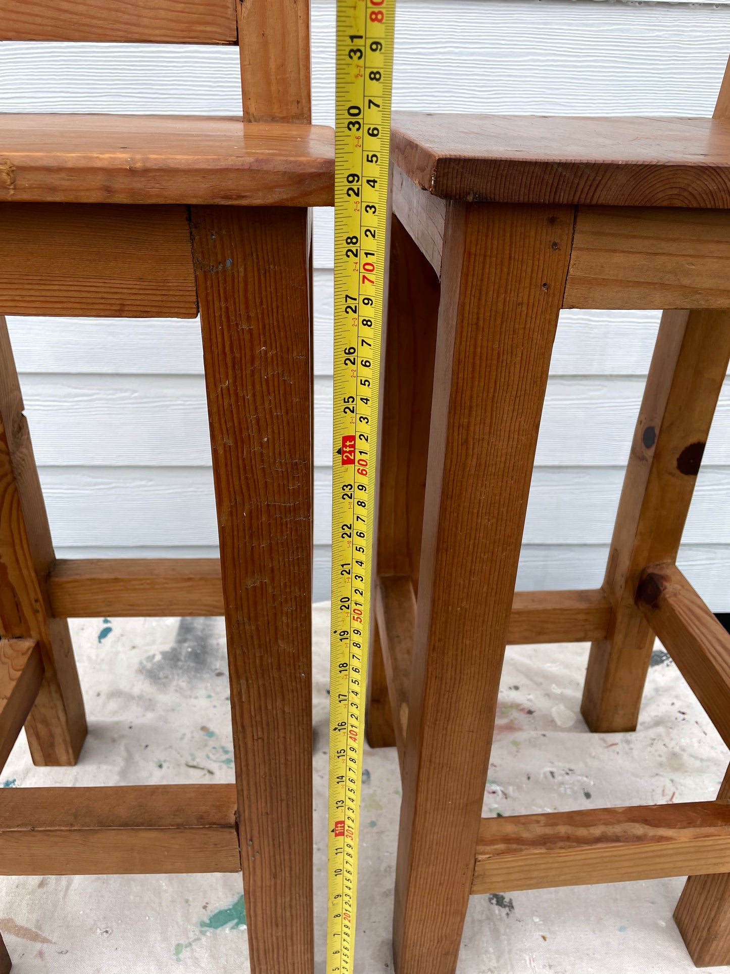 Late 20th Century Vintage Rustic Mexican Pine Bar Stools - a Pair