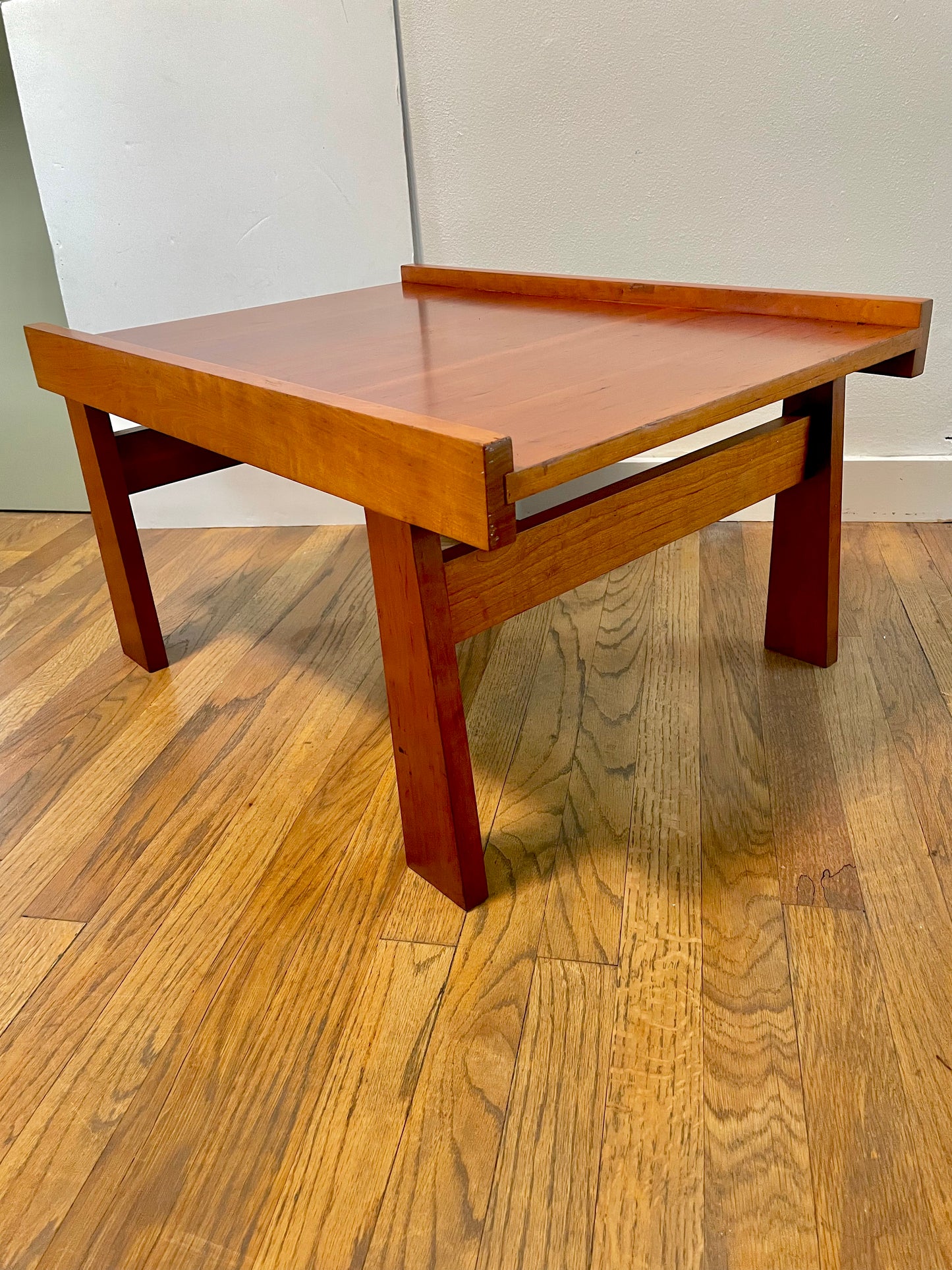 Vintage Minimalist Modern Japanese Red-Brown Sugi Wood Sashimono Table
