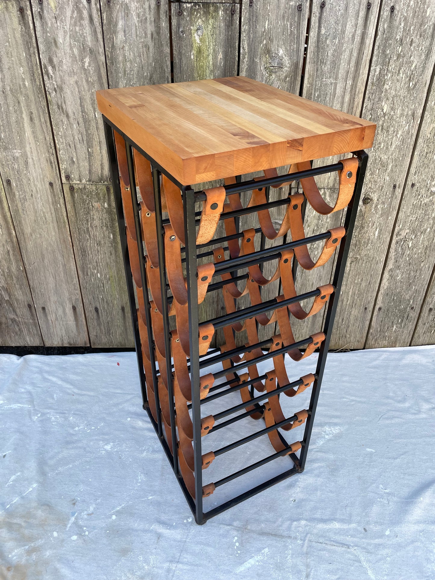Large Mid 20th Century Arthur Umanoff Iron and Leather Wine Rack for Shaver Howard