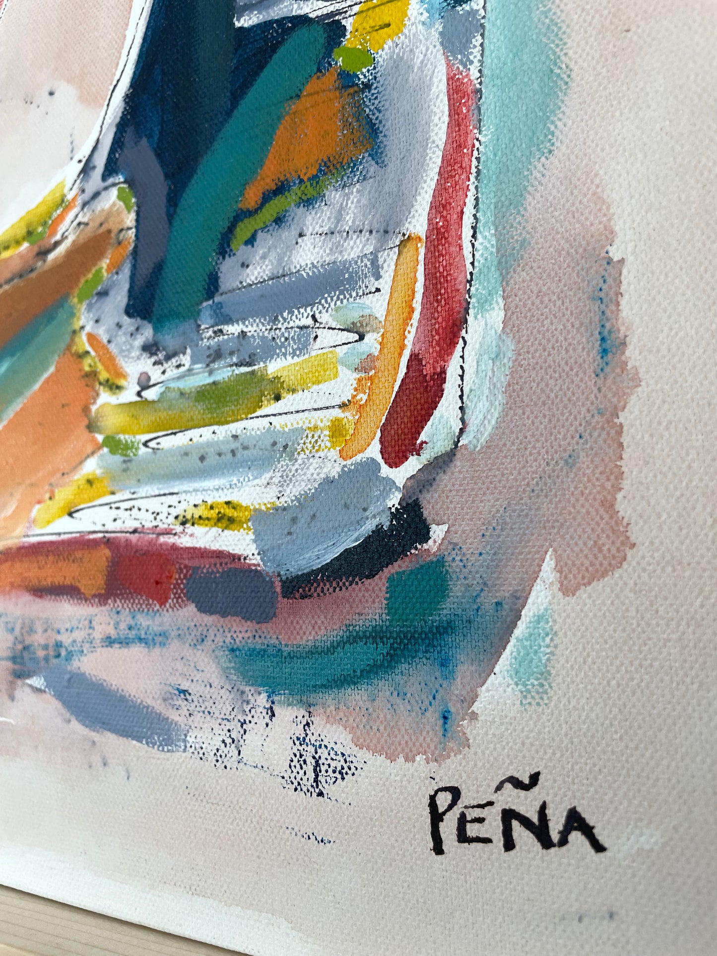 Framed Abstract Acrylic on Canvas by Francisco Peña