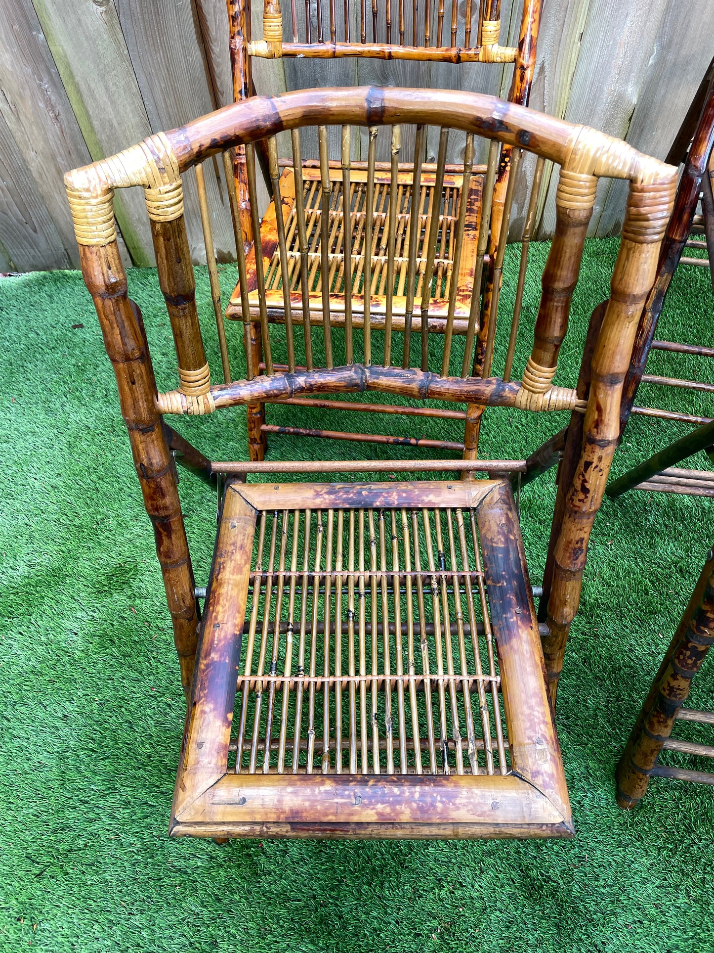 Mid 20th Century Vintage Tortoiseshell Bamboo Folding Chairs - Set of 4