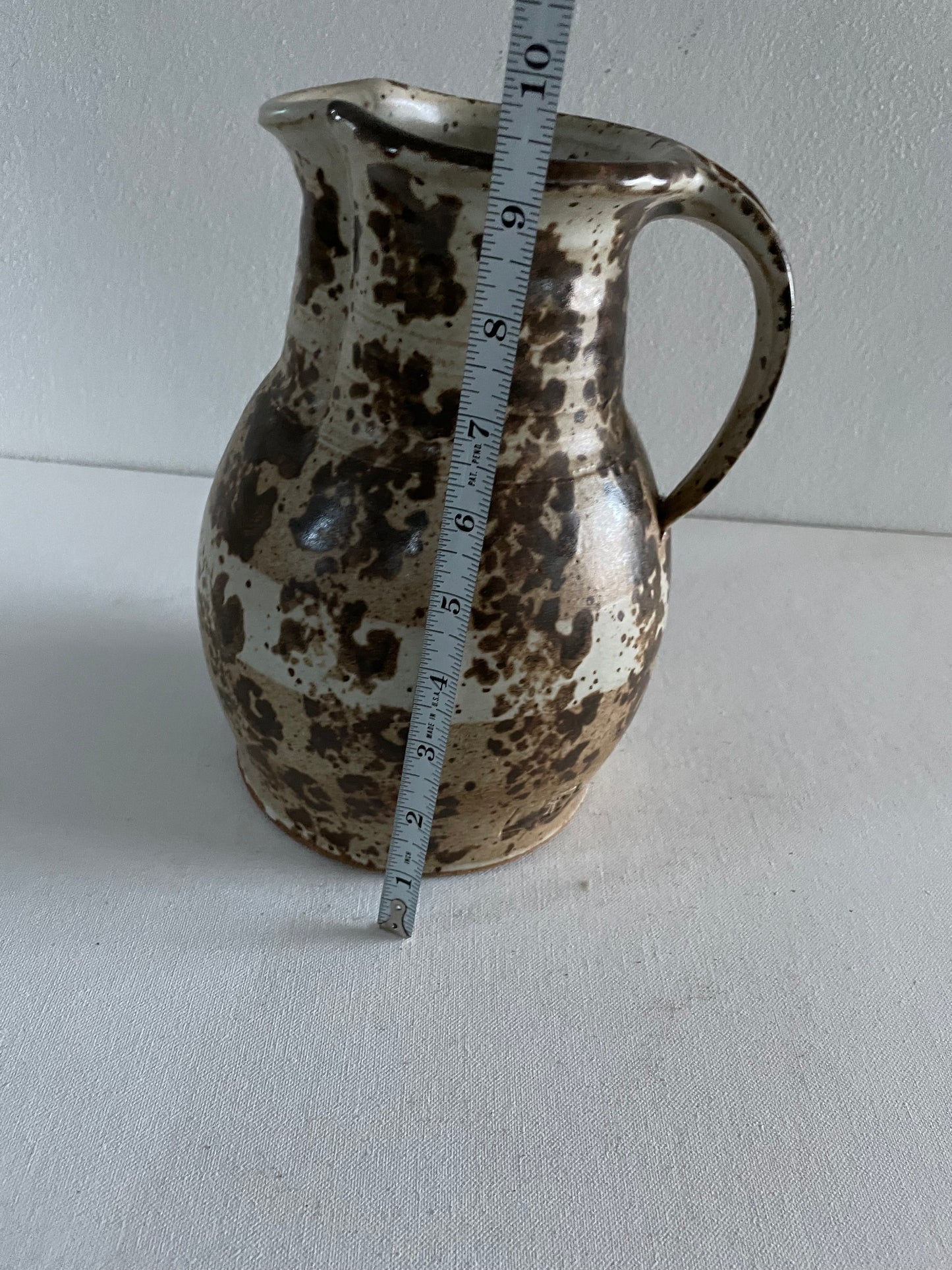 Vintage Rustic Striped Ceramic Studio Made Pitcher