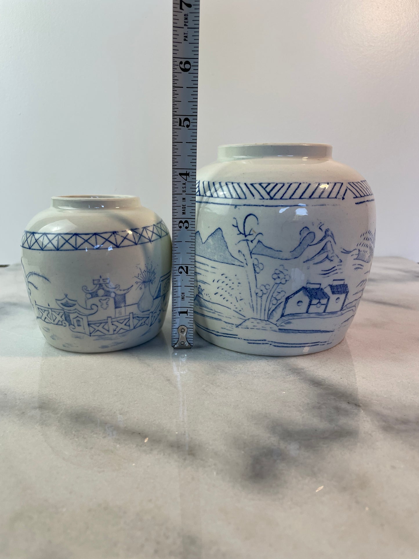 Antique Chinese Blue and White Ginger Jars – Pair of Hand-Painted Landscape Scene Porcelain Vessels