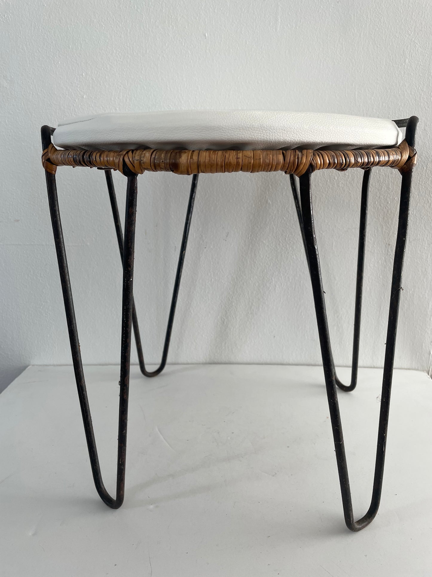 1950s Mid-Century Modern Iron Hairpin Cane Side Table Attributed to Tony Paul