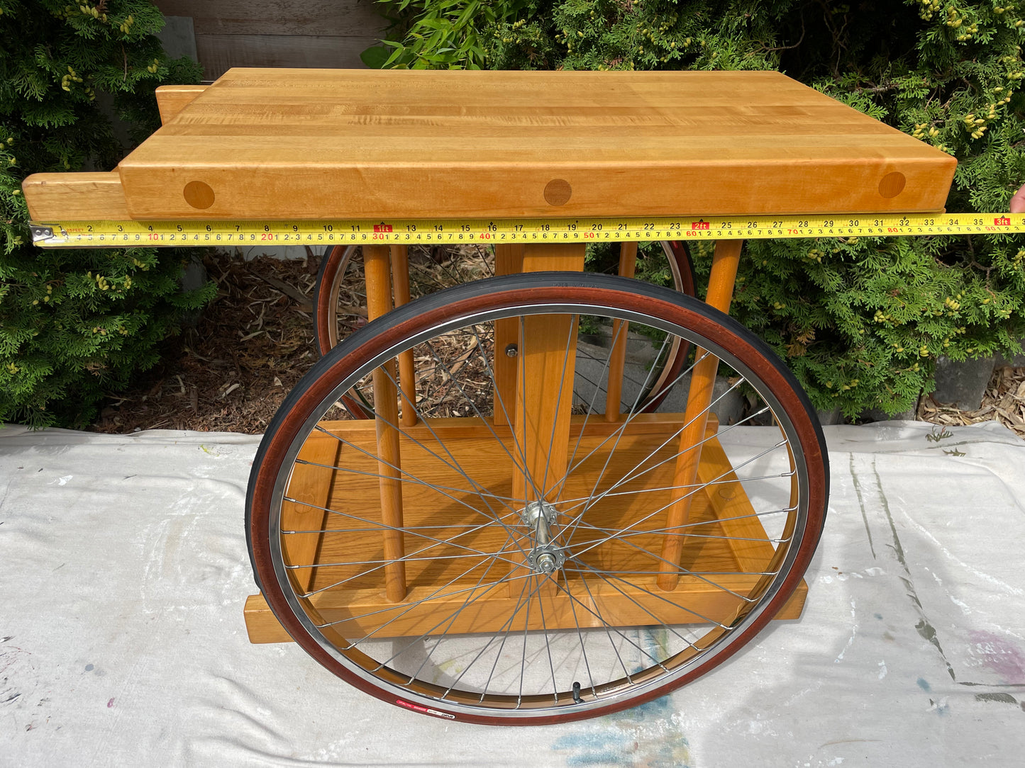 Bill W Saunders, Chopping Block on Bicycle Wheels Bar Cart Pasadena Art Design