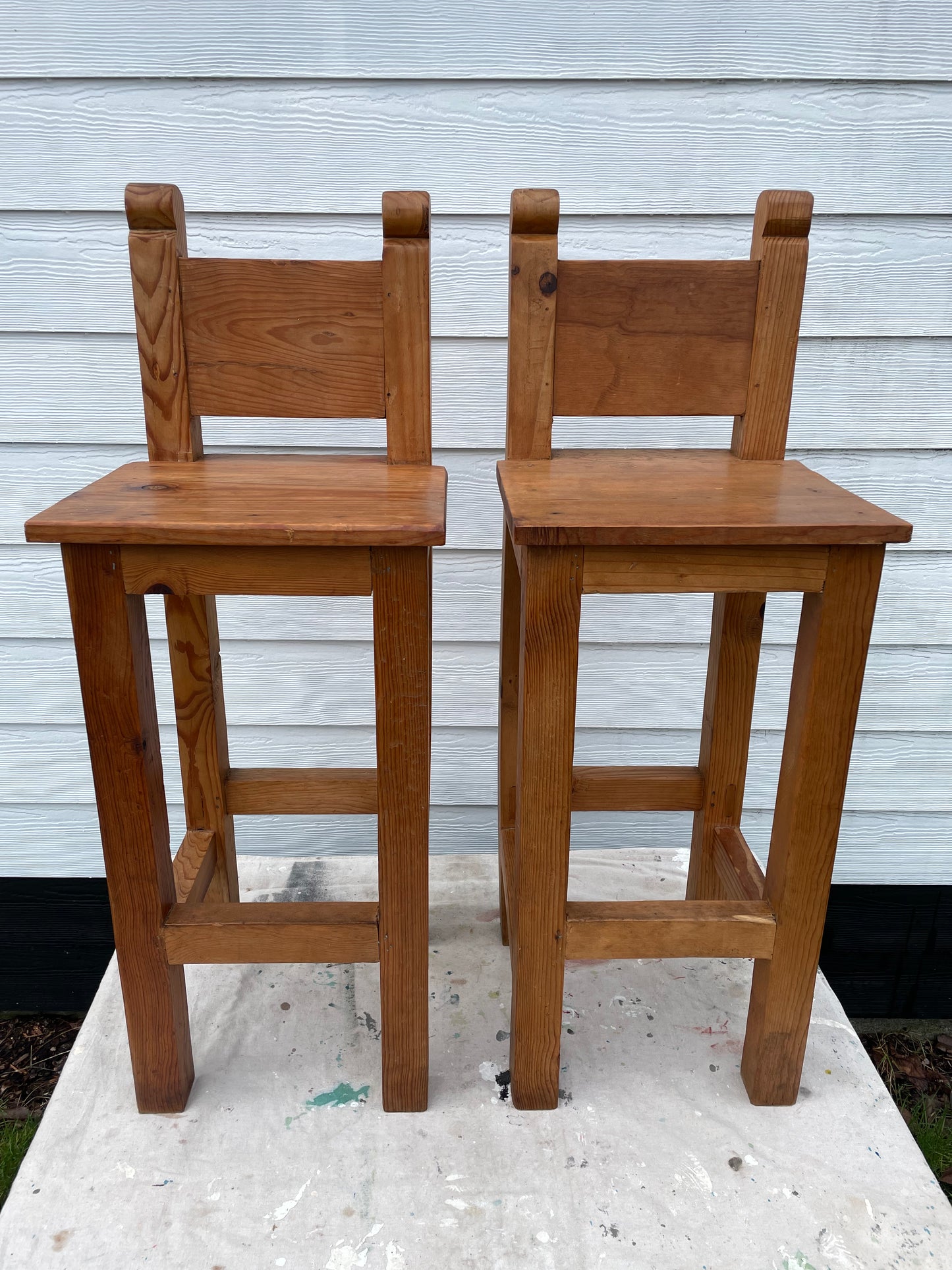 Late 20th Century Vintage Rustic Mexican Pine Bar Stools - a Pair