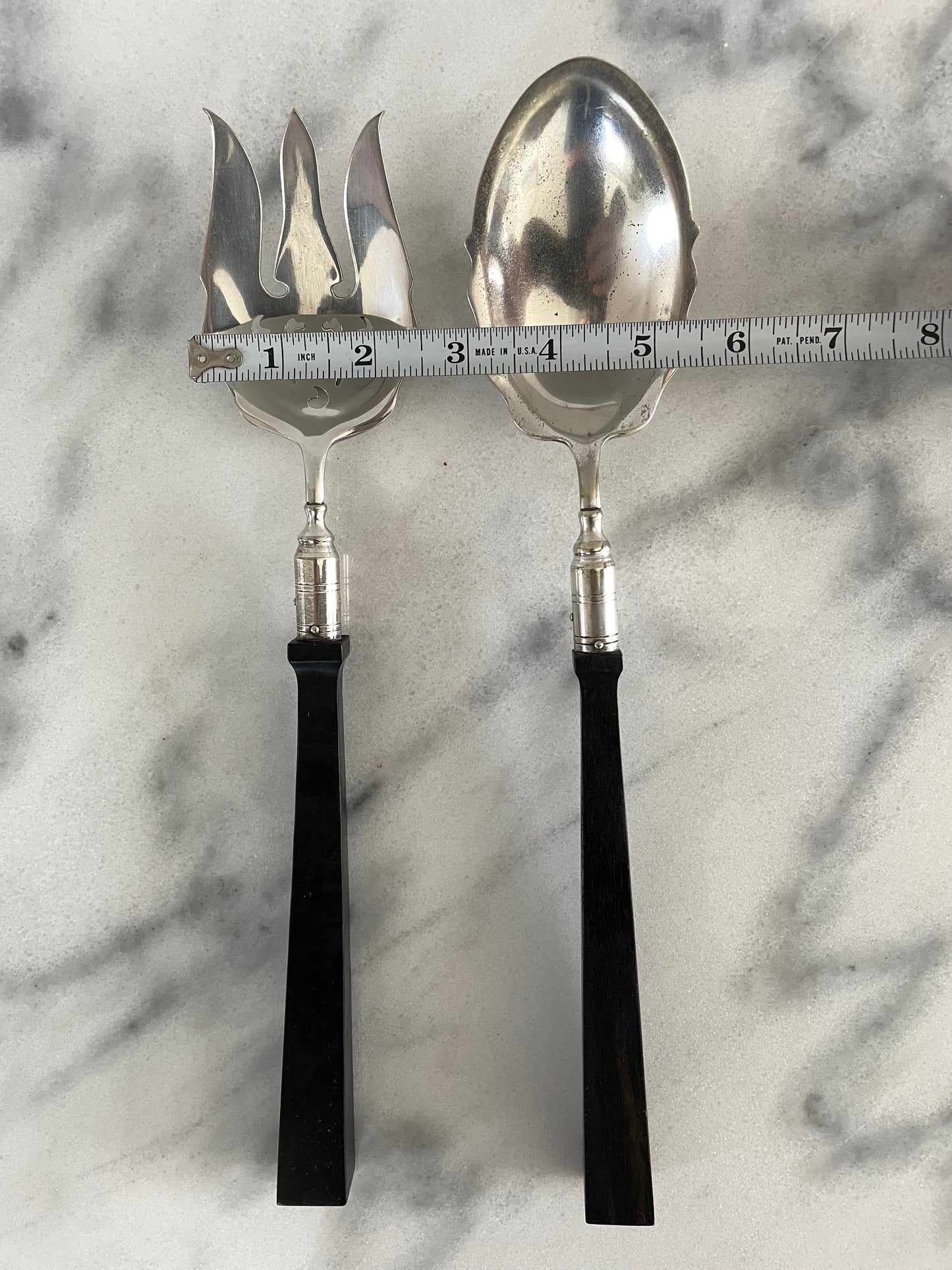 Early 1900 Ebony Sculpted Sterling Silver Plated Serving Set by Manning Bowman & Co.- Set of 2