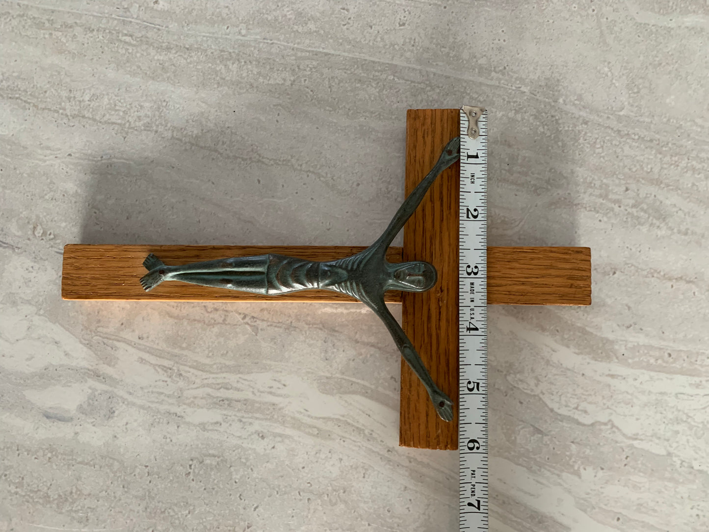 Vintage Modernist French Style Bronze & Wood Crucifix