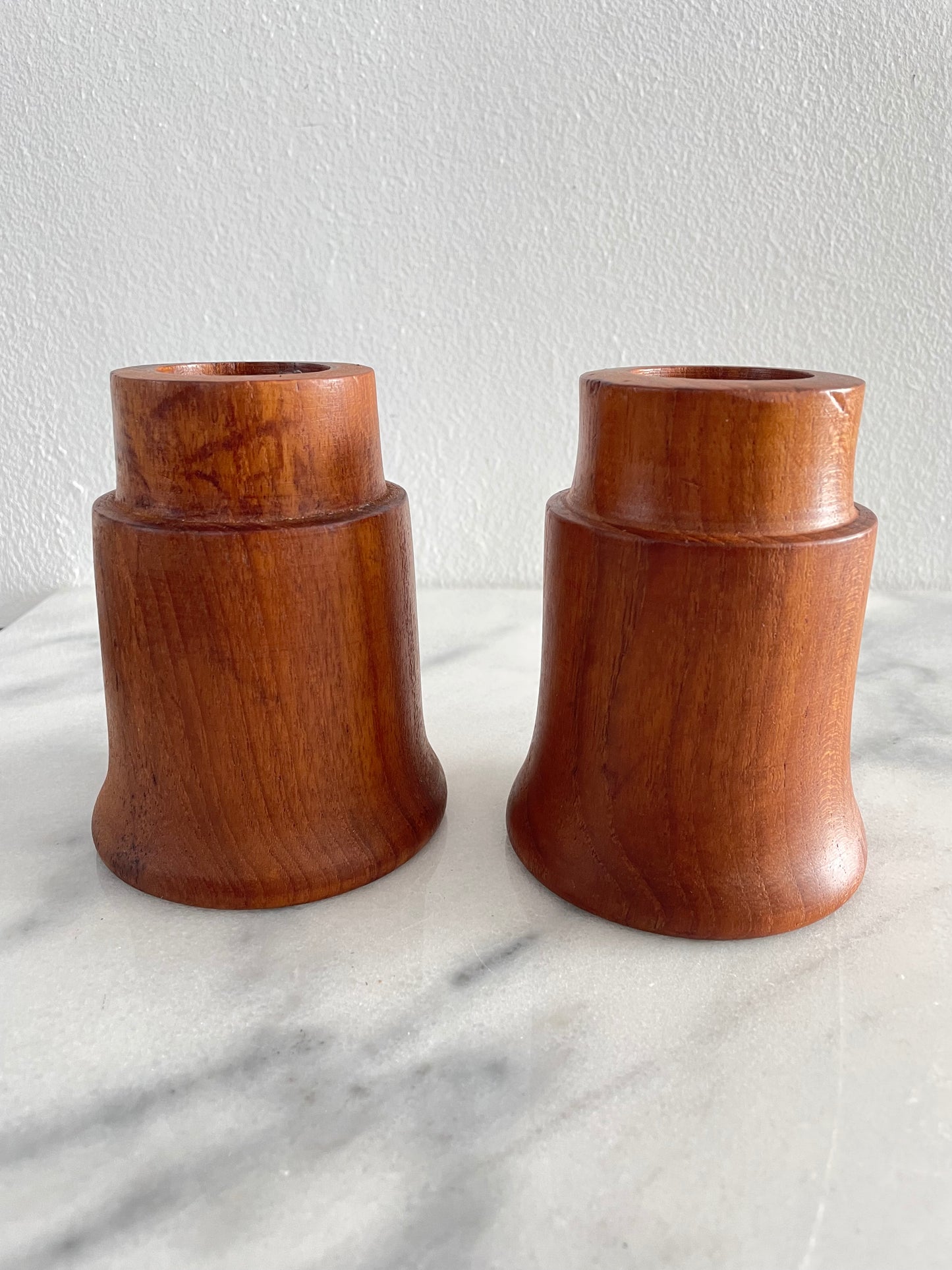 Mid 20th Century Danish Modern Teak Hurricane Lamps With Glass Shade - a Pair