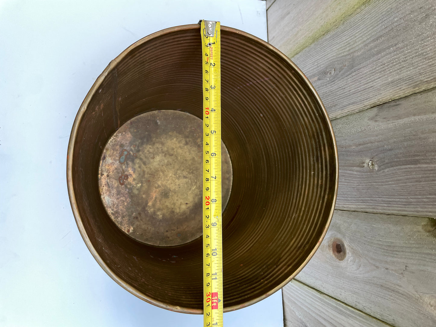 Mid 20th Century Patinated Ribbed Brass Wastebasket