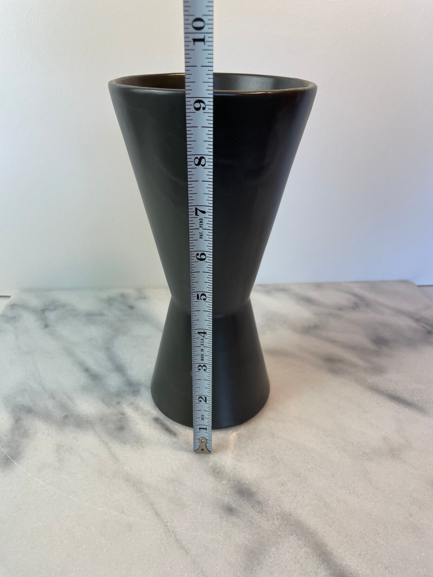 Mid 20th Century McCoy Harmony Line Hourglass Vase Matte Black Ceramic Pottery