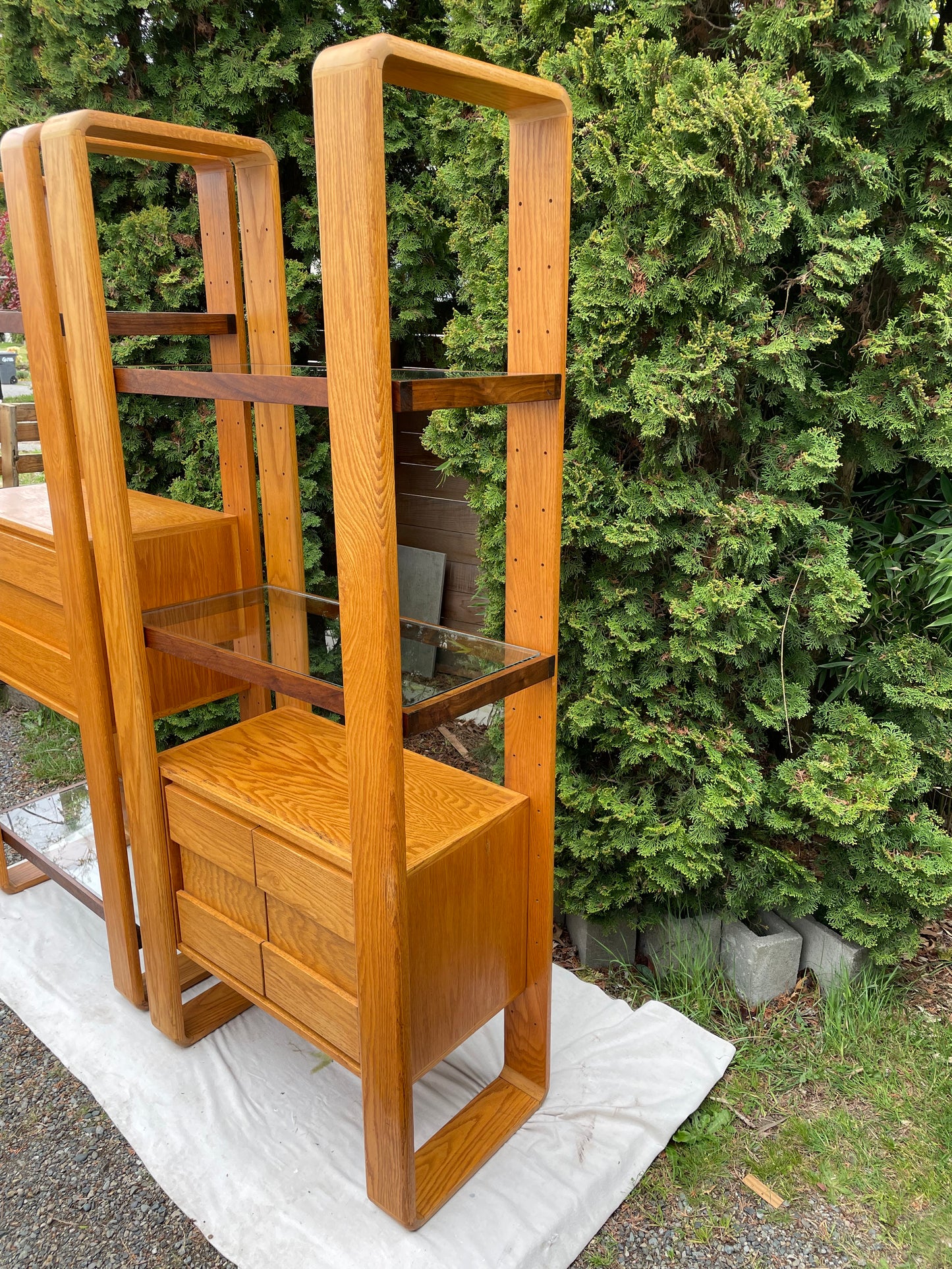 1970s Lou Hodges for California Design Group Oak & Walnut Modular Wall Unit Shelving or Room Divider