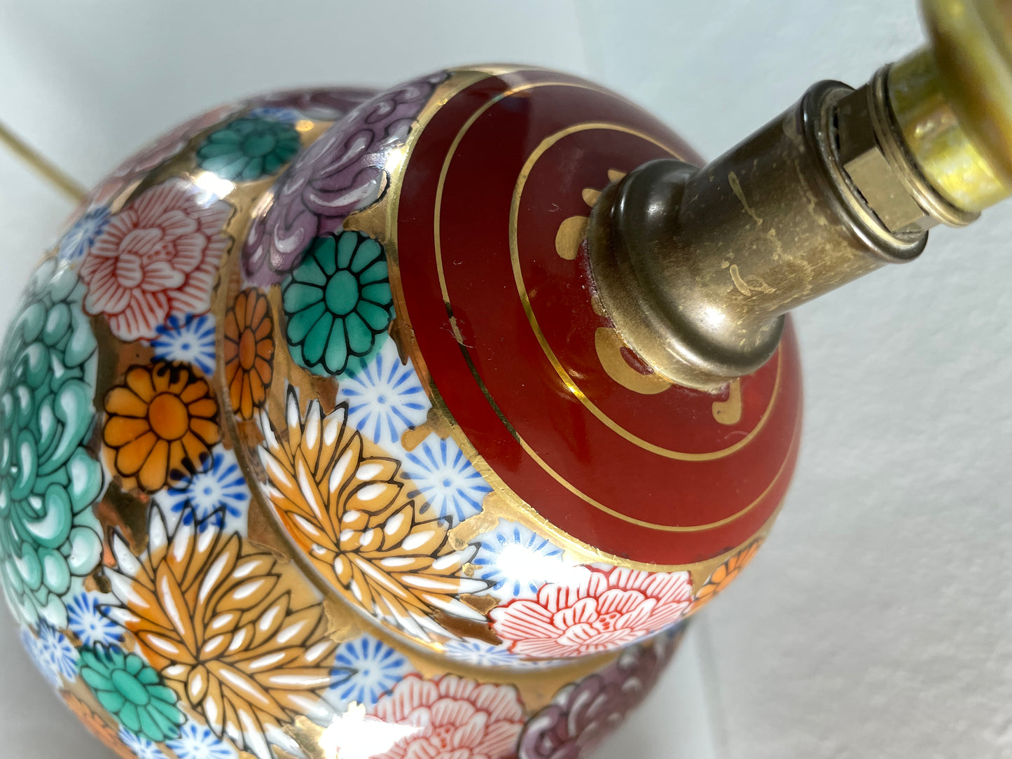 Mid-Century Chinoiserie Petite Floral Ceramic Ginger Jar Table Lamp With Shade
