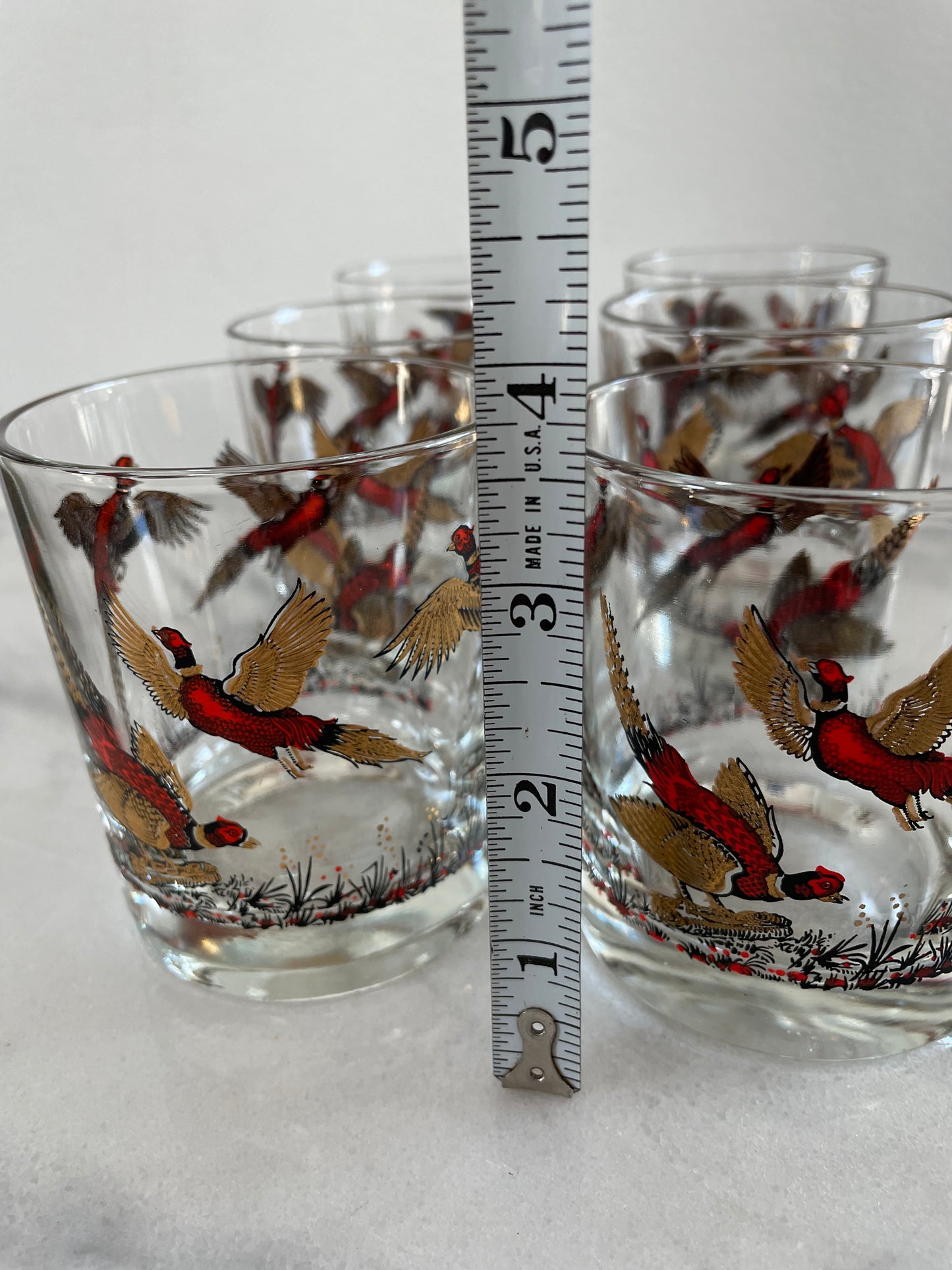 Mid-Century Modern Gold Pheasant Hunting Glasses - Set of 6