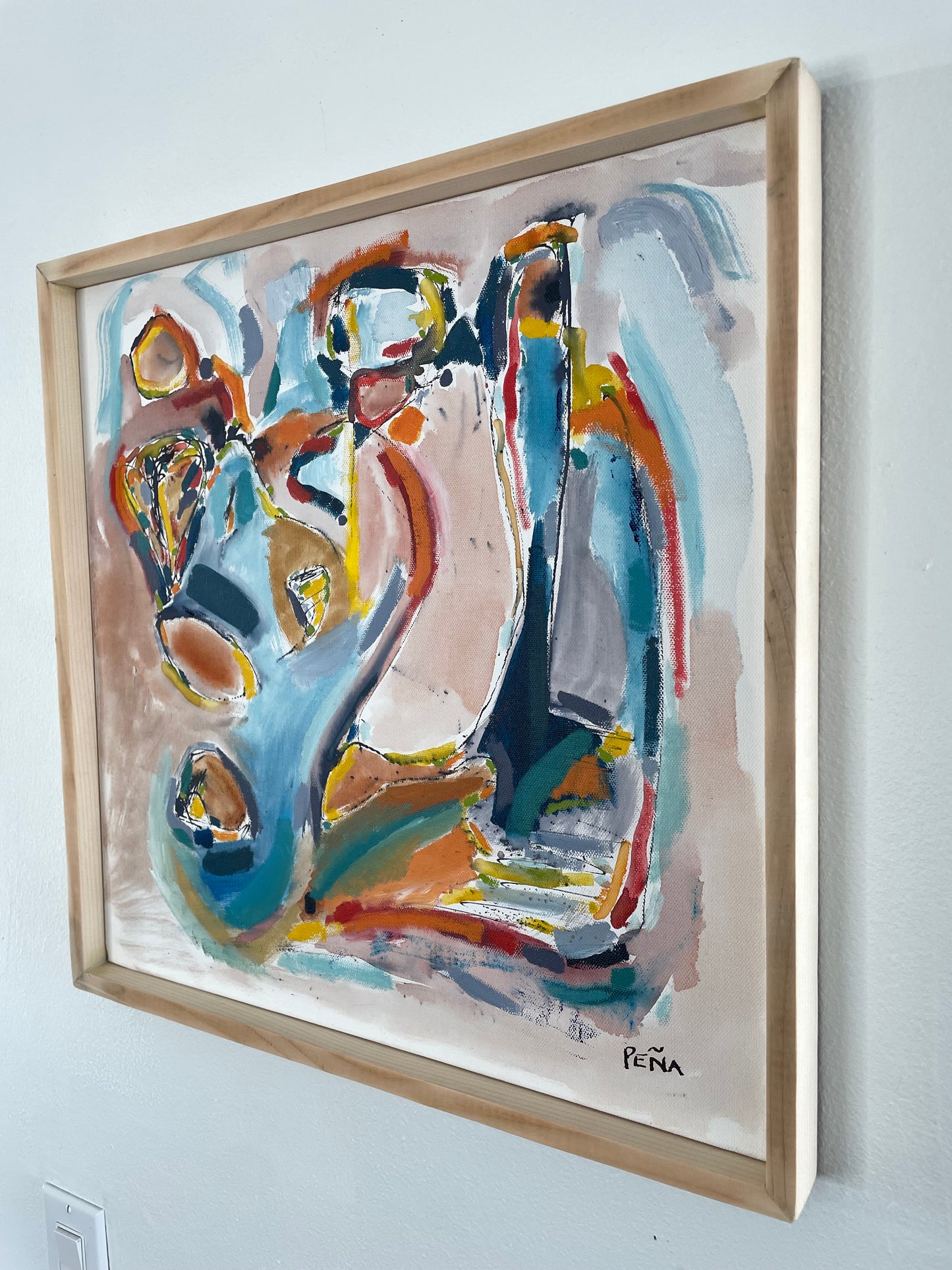Framed Abstract Acrylic on Canvas by Francisco Peña