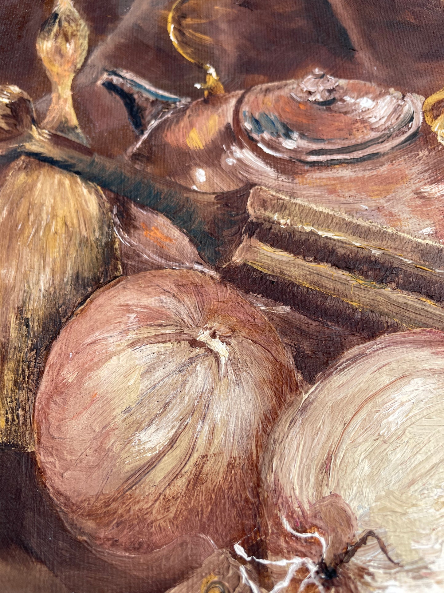 Vintage Rustic Kitchen Still Life Oil on Canvas Board Framed